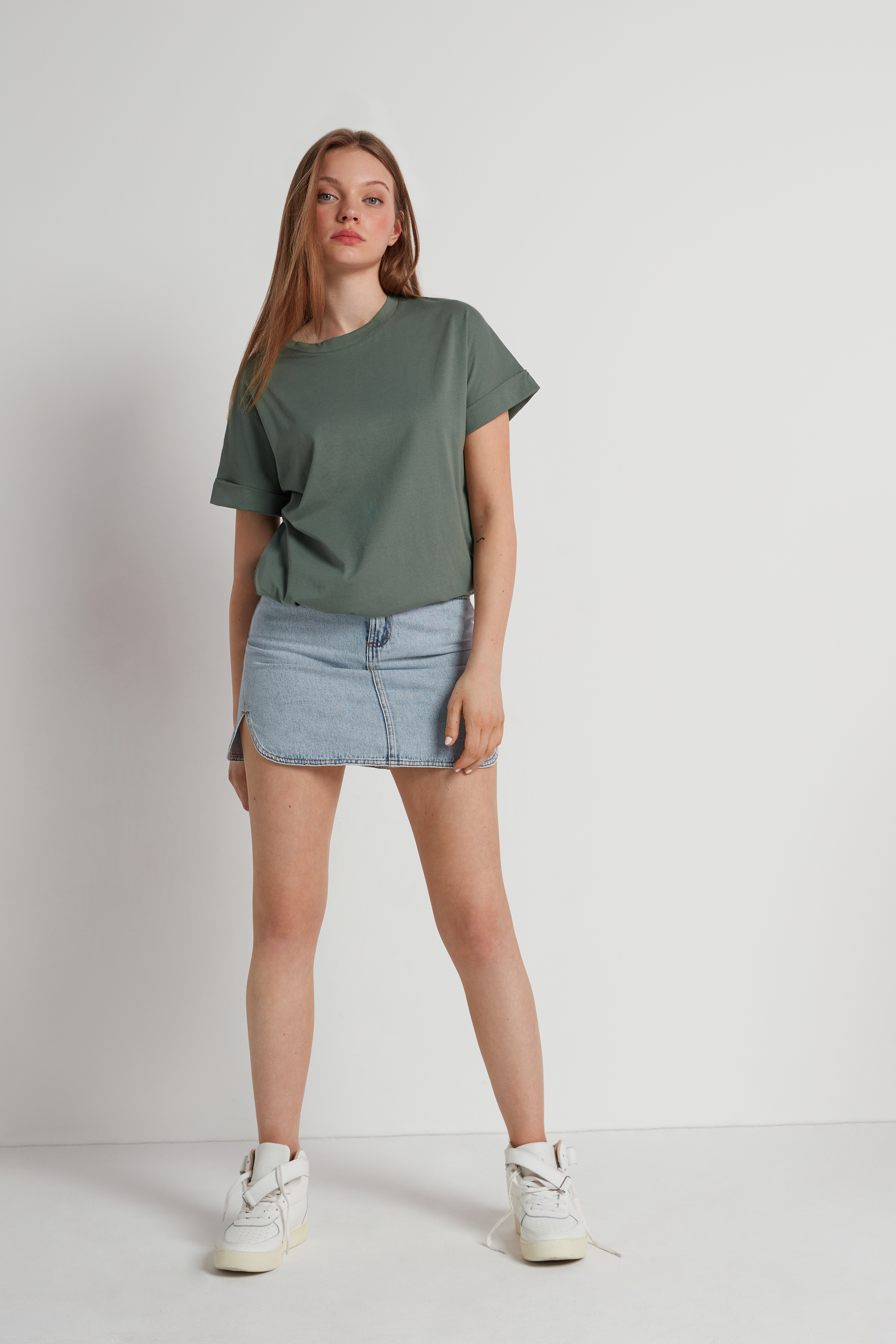 Cotton T-Shirt with Kimono Turn-Up