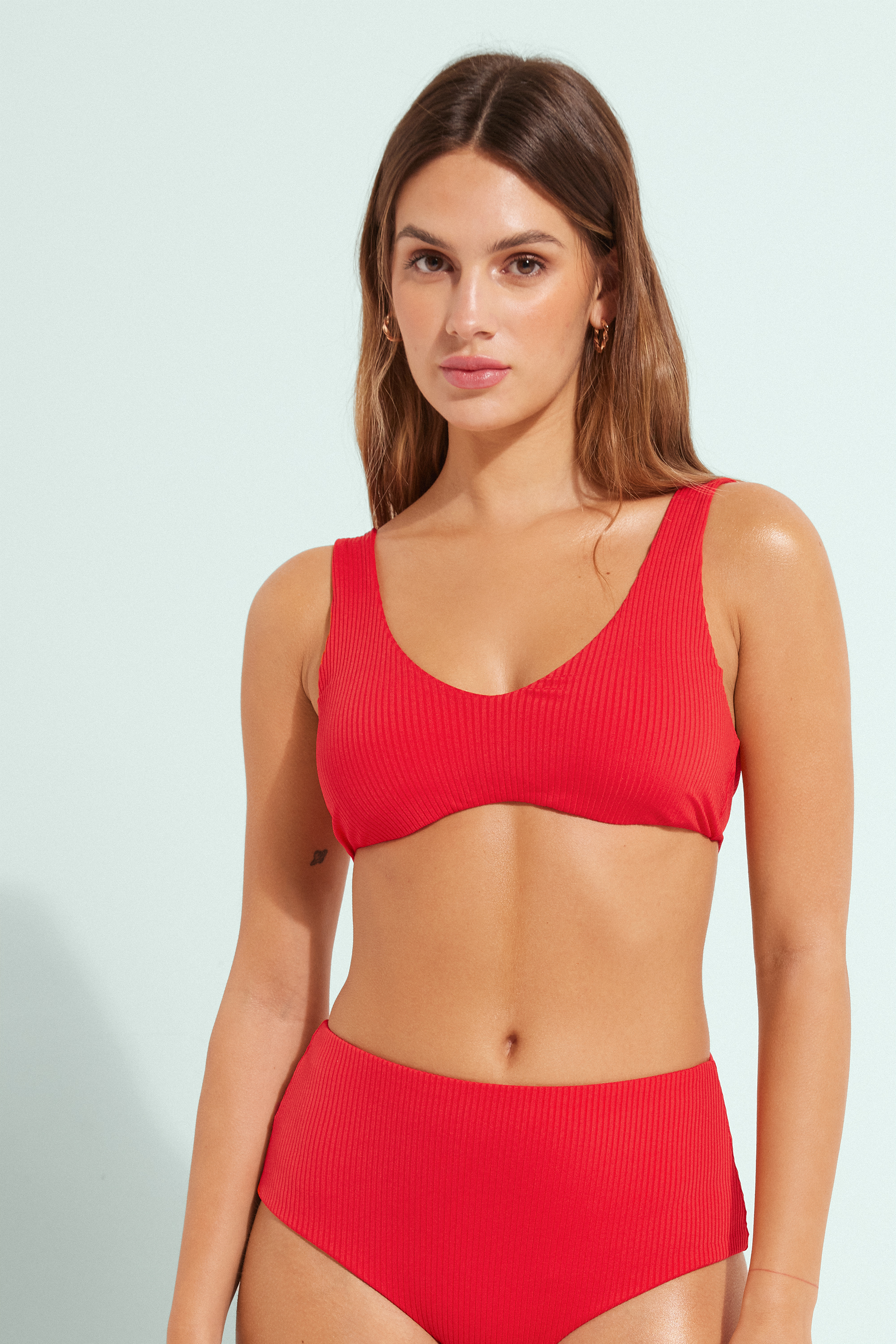 Recycled Ribbed Microfibre Bikini Bra Top with Removable Padding