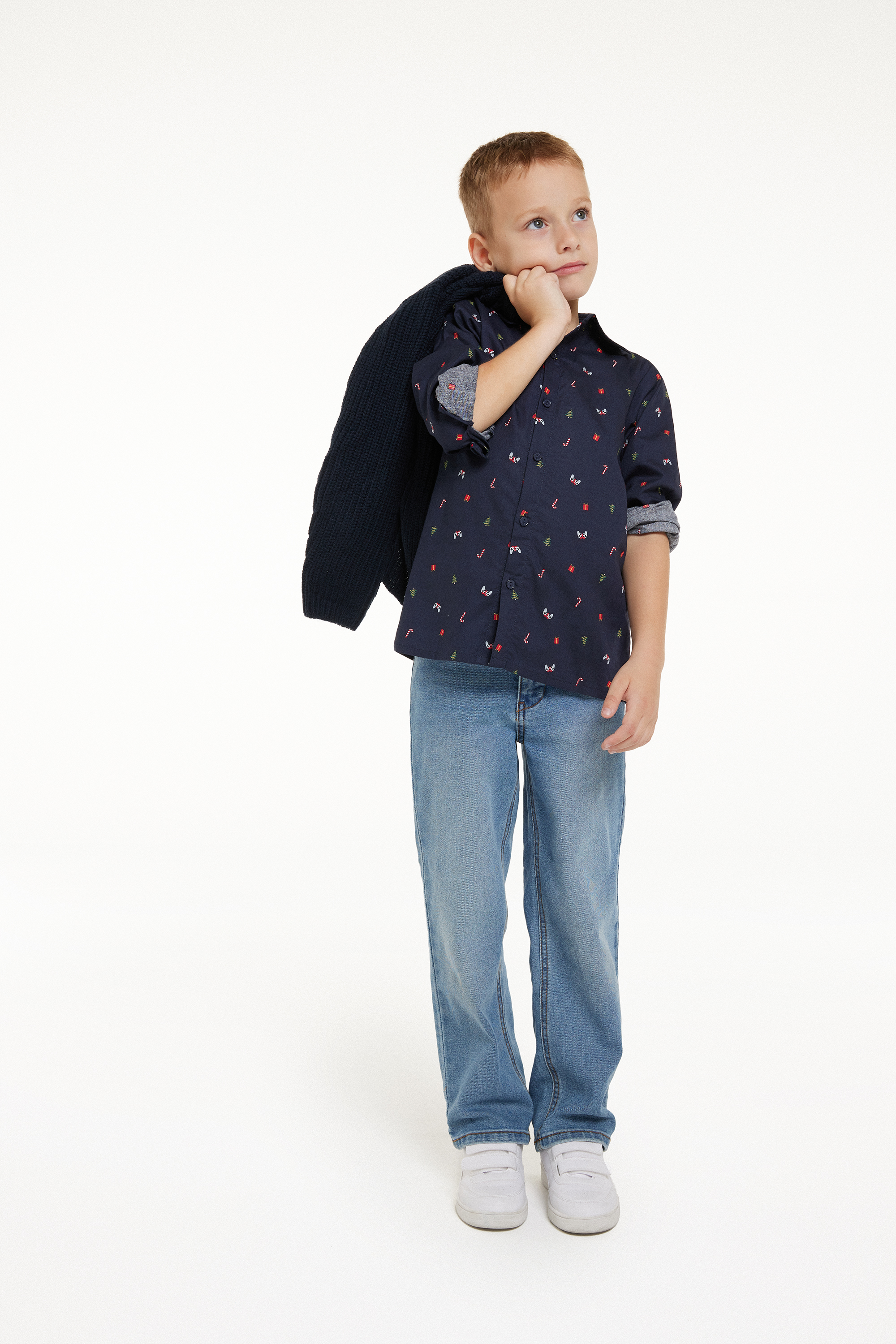 Langärmeliges bedrucktes Hemd aus Baumwolltuch für Jungen
