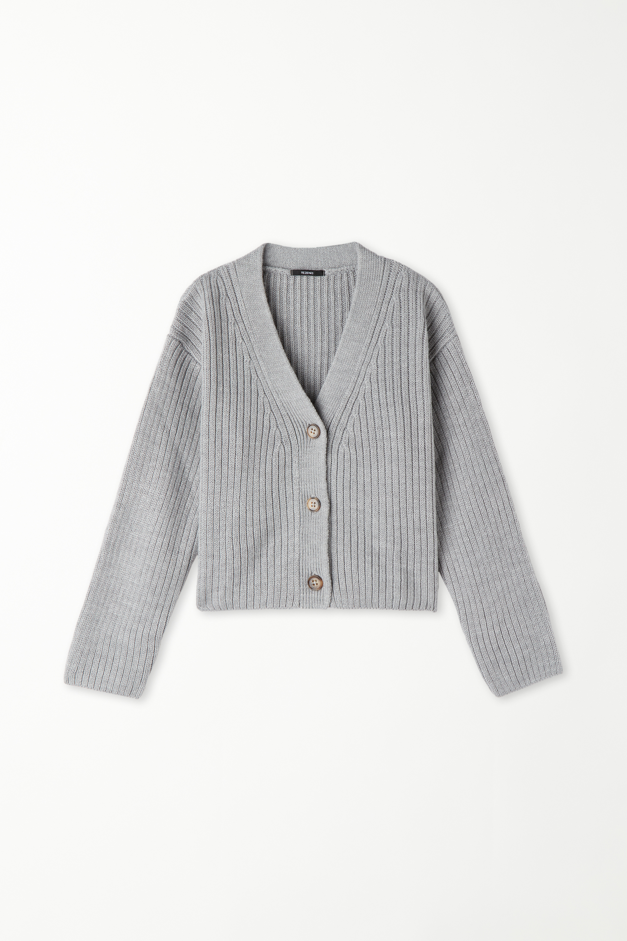 Girls’ Long-Sleeved Heavy Ribbed Cardigan with Buttons