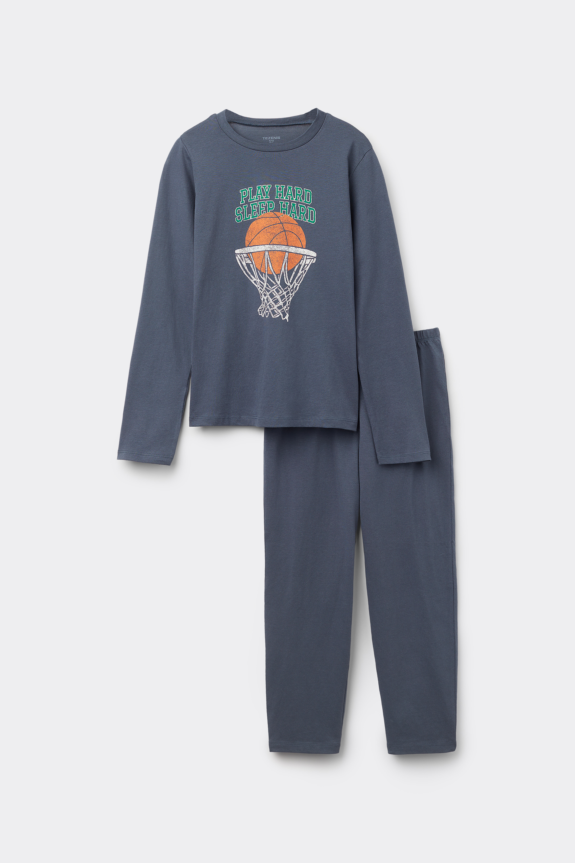 Pigiama Lungo Cotone Stampa Basket Bimbo