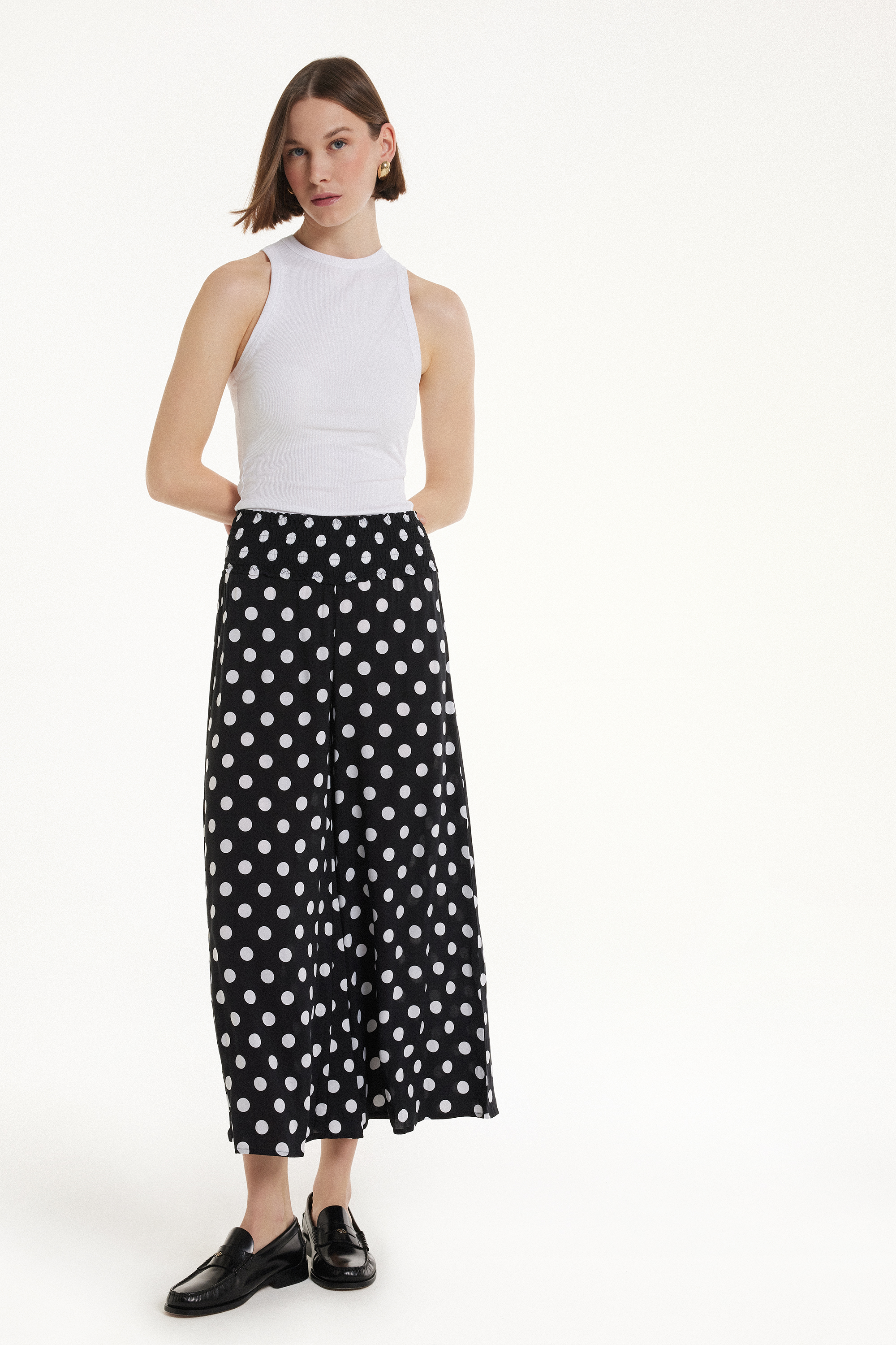 Stitched-Smock Canvas Cropped Trousers