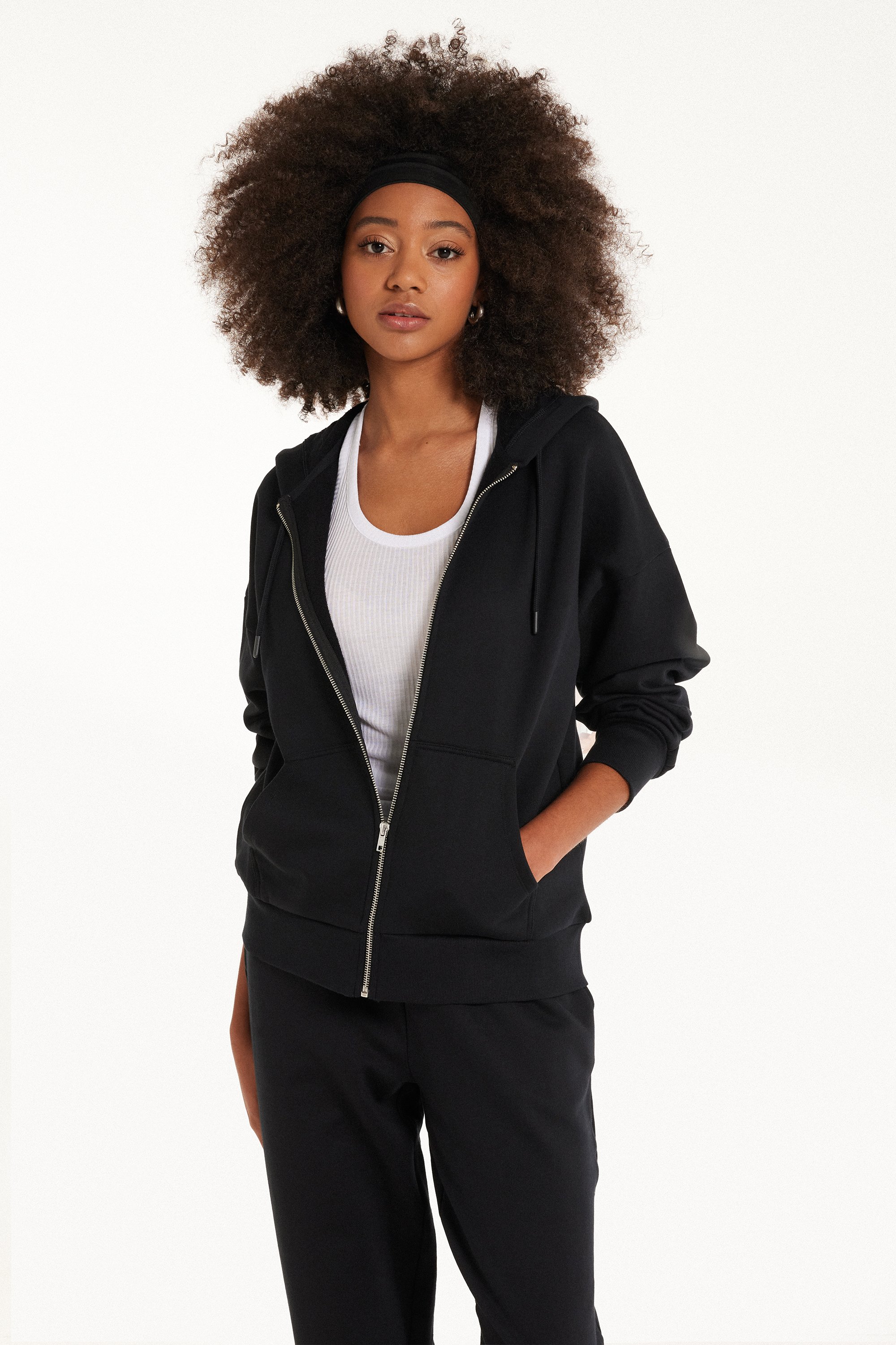 Thick Long-Sleeved Hoodie with Zip
