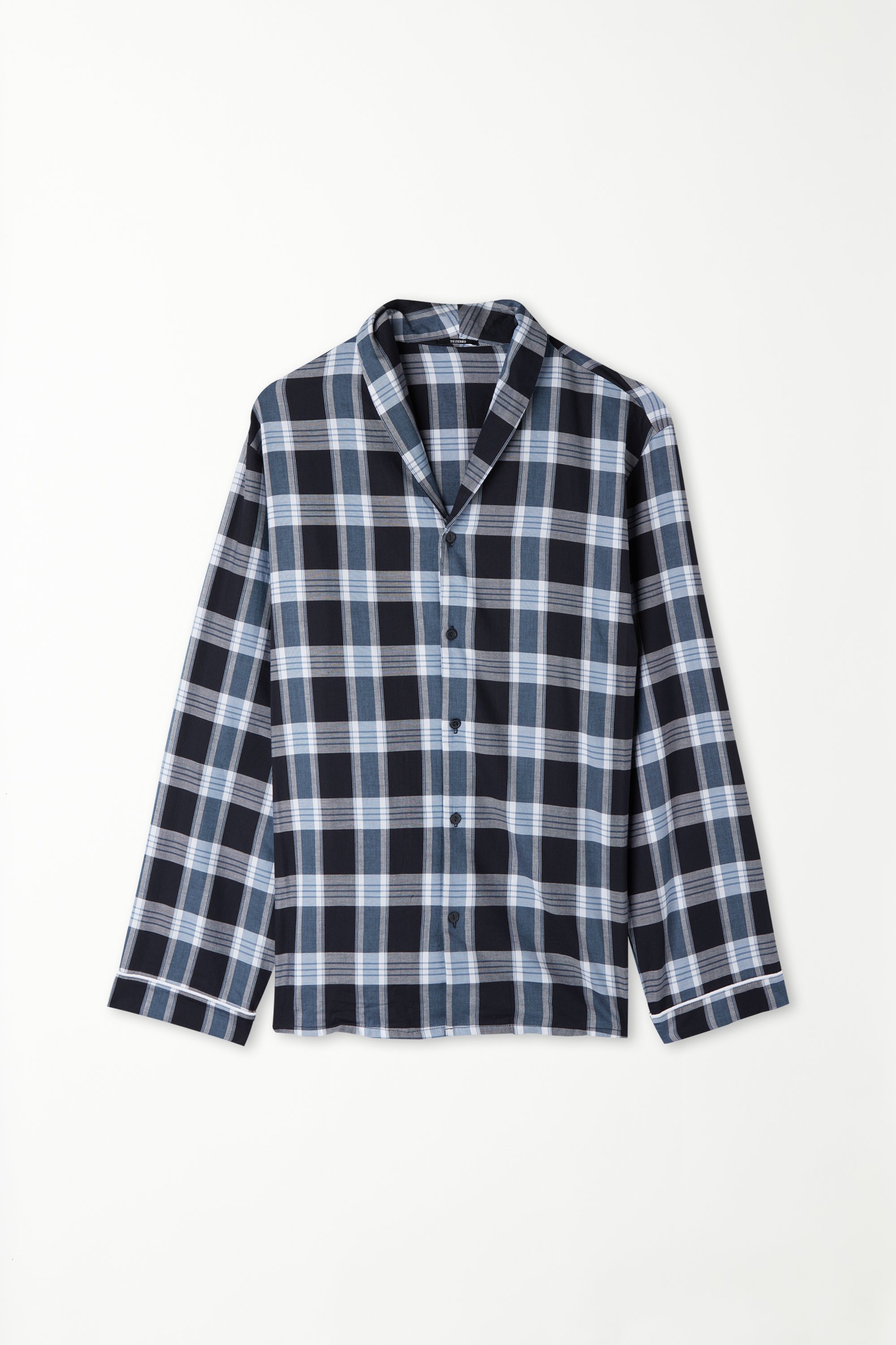 Long Sleeve Piped Trim Flat-Weave Plaid Shirt