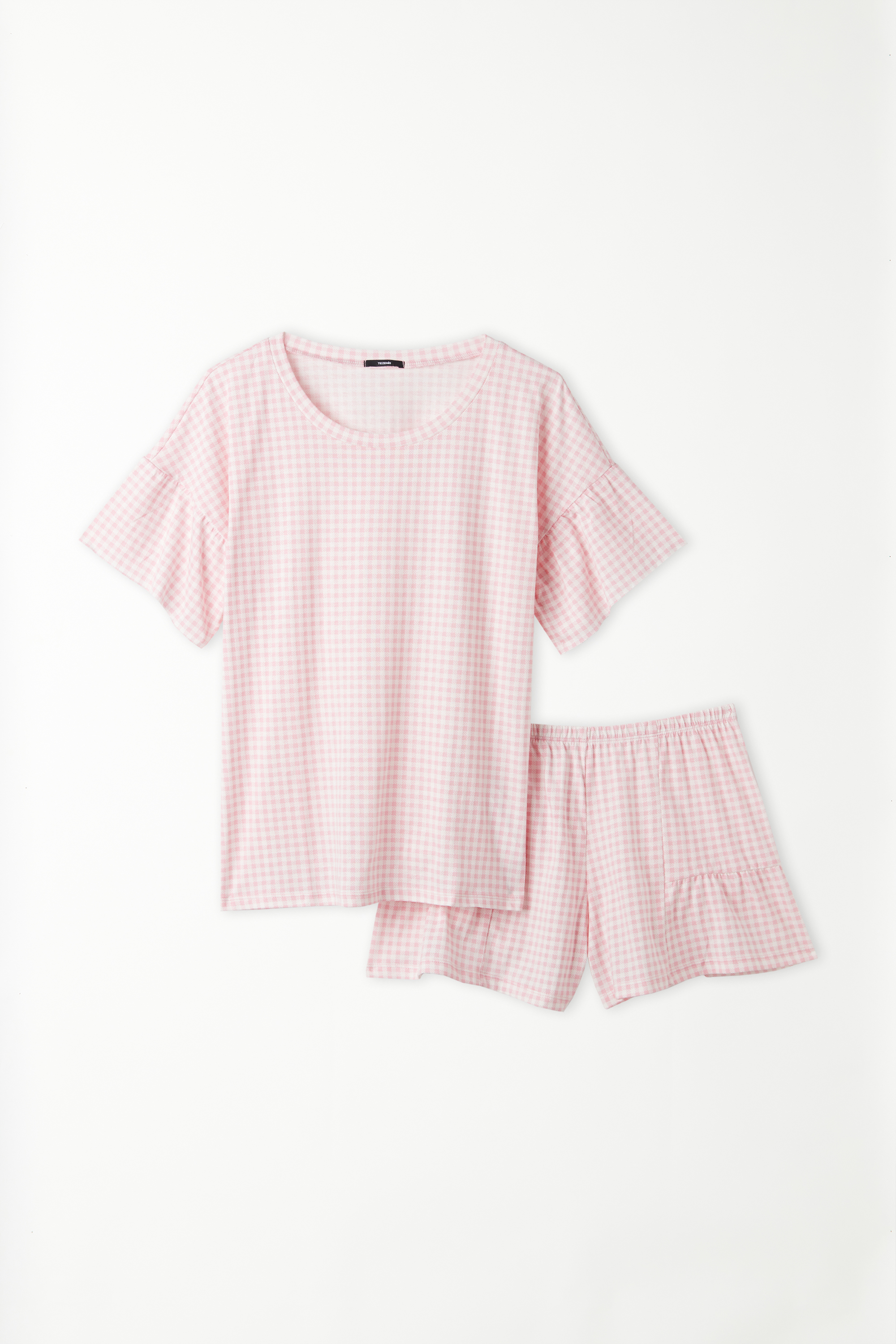 Short-Sleeved Short Cotton Pyjamas with Frill