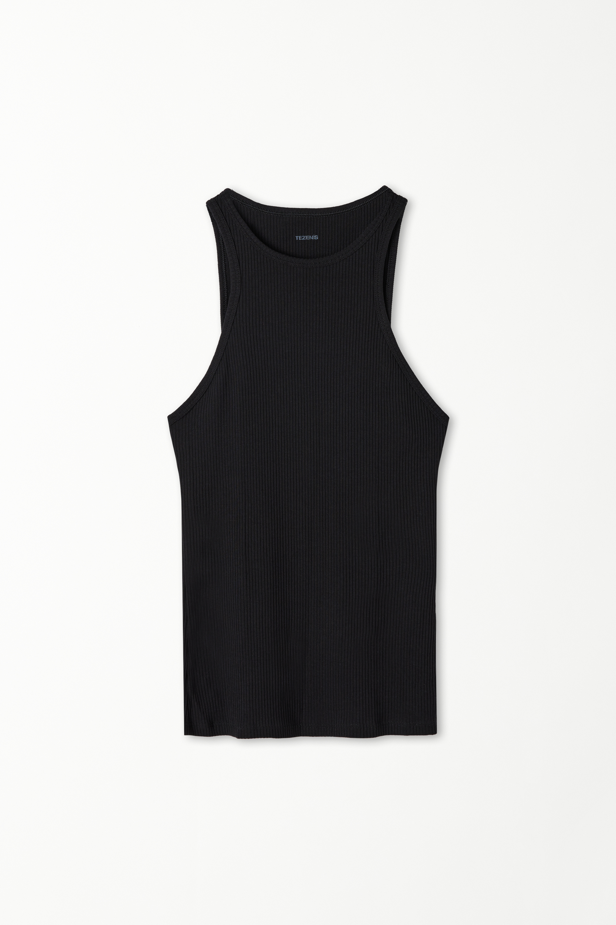 Halterneck Ribbed Cotton Camisole with Wide Shoulder Straps