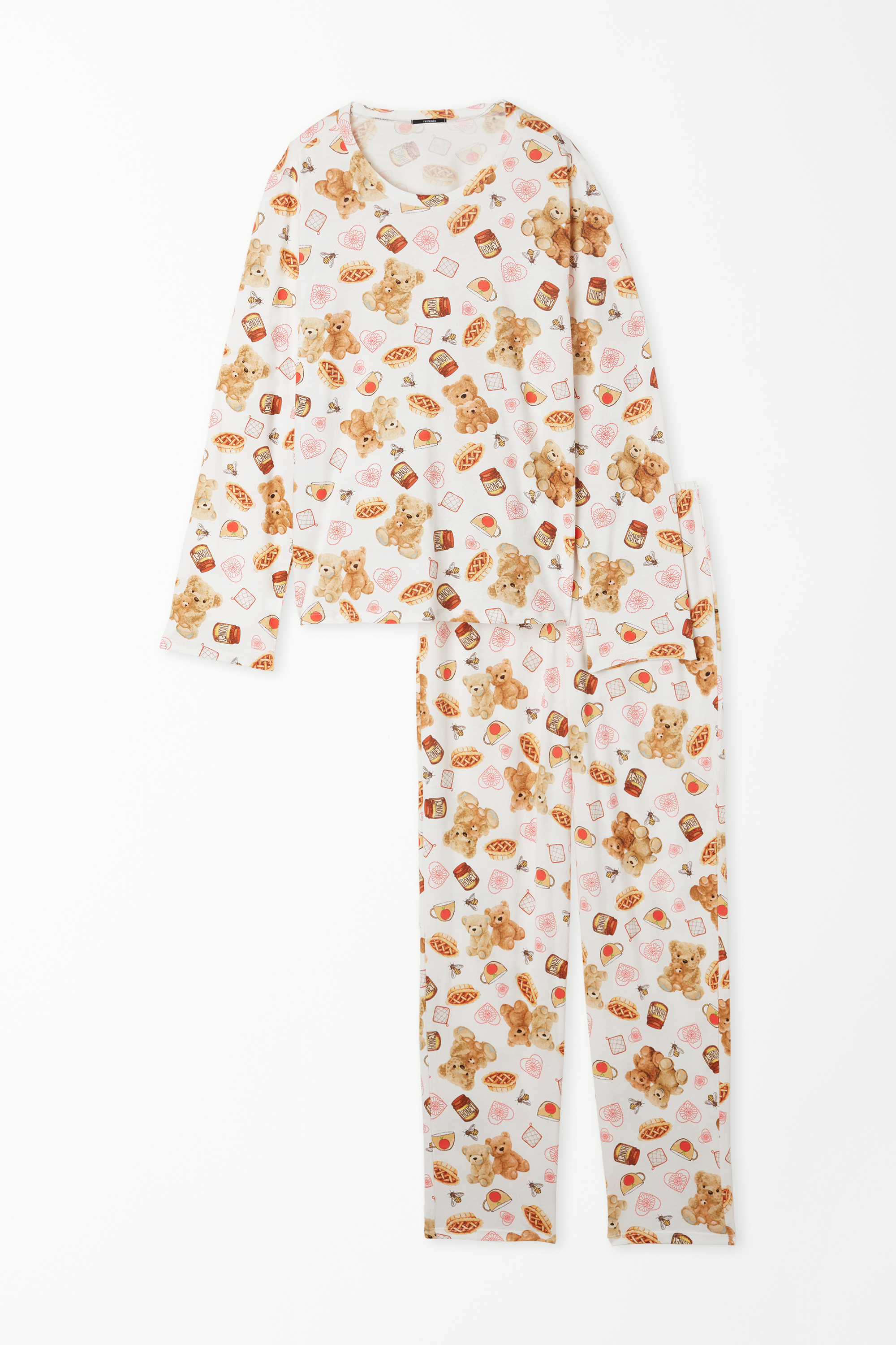Teddy Bear Print Long Cotton Pyjamas