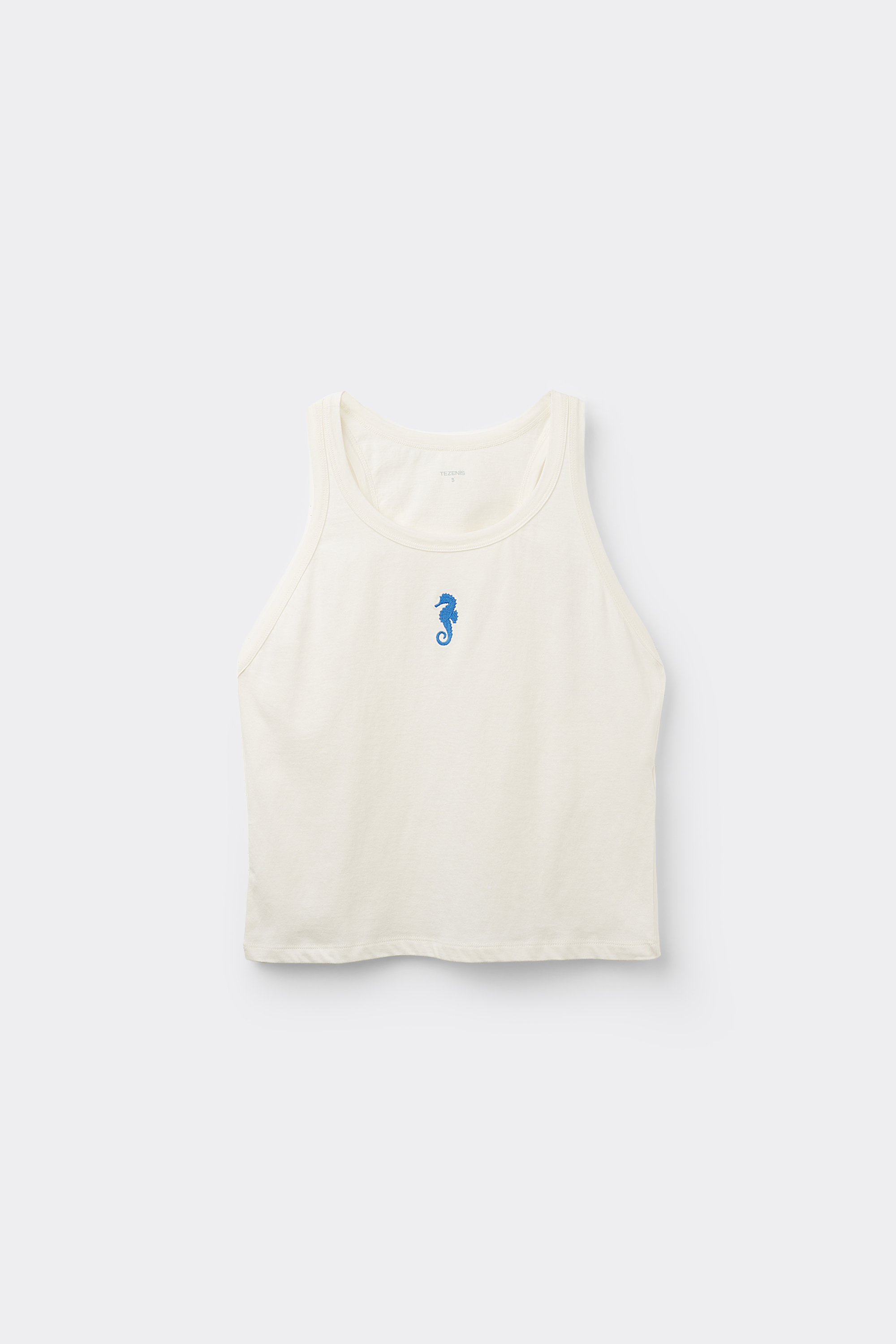 Wide Shoulder Strap Cotton Tank Top with Embroidery