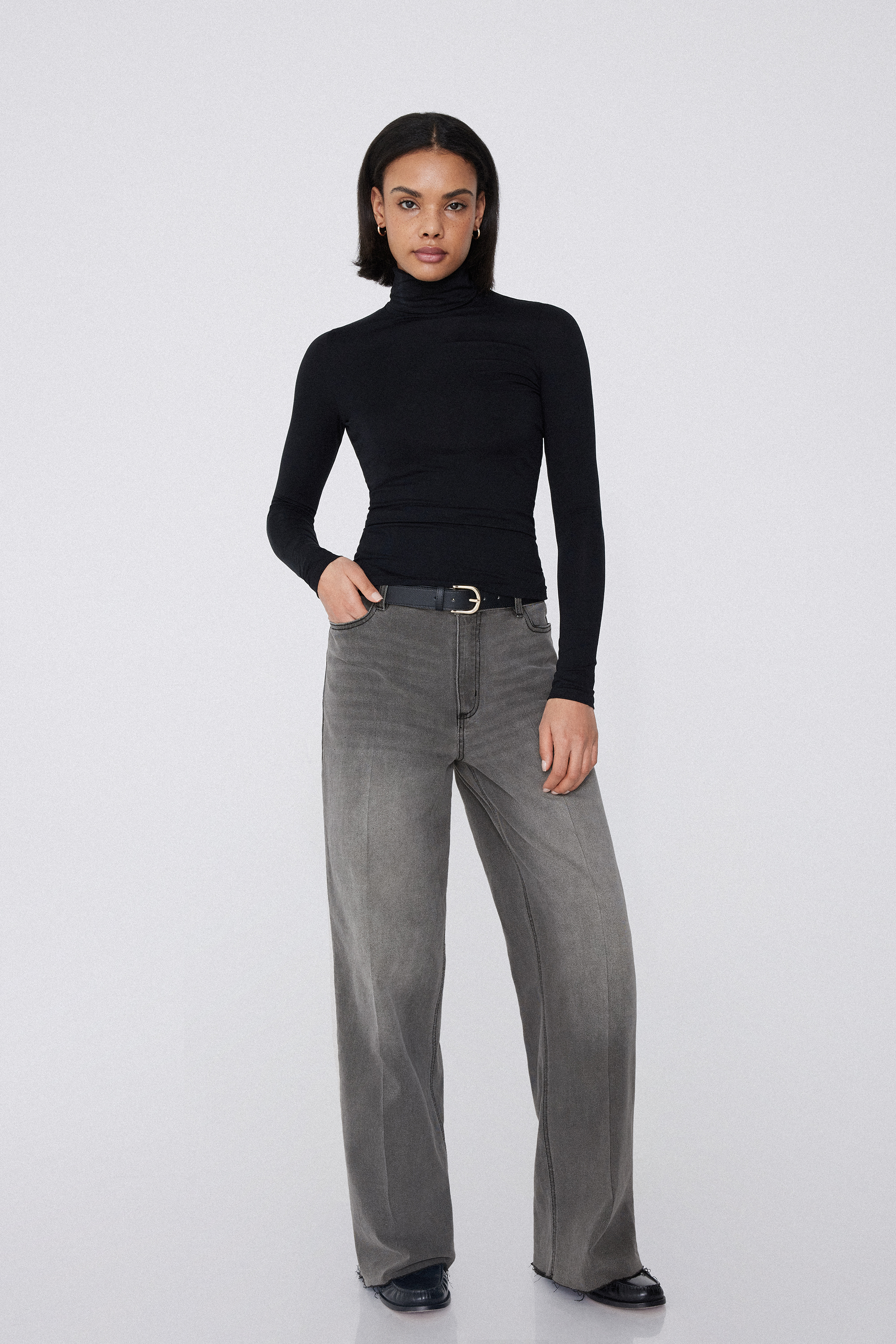 Full Length High Waist Denim Palazzo Pants