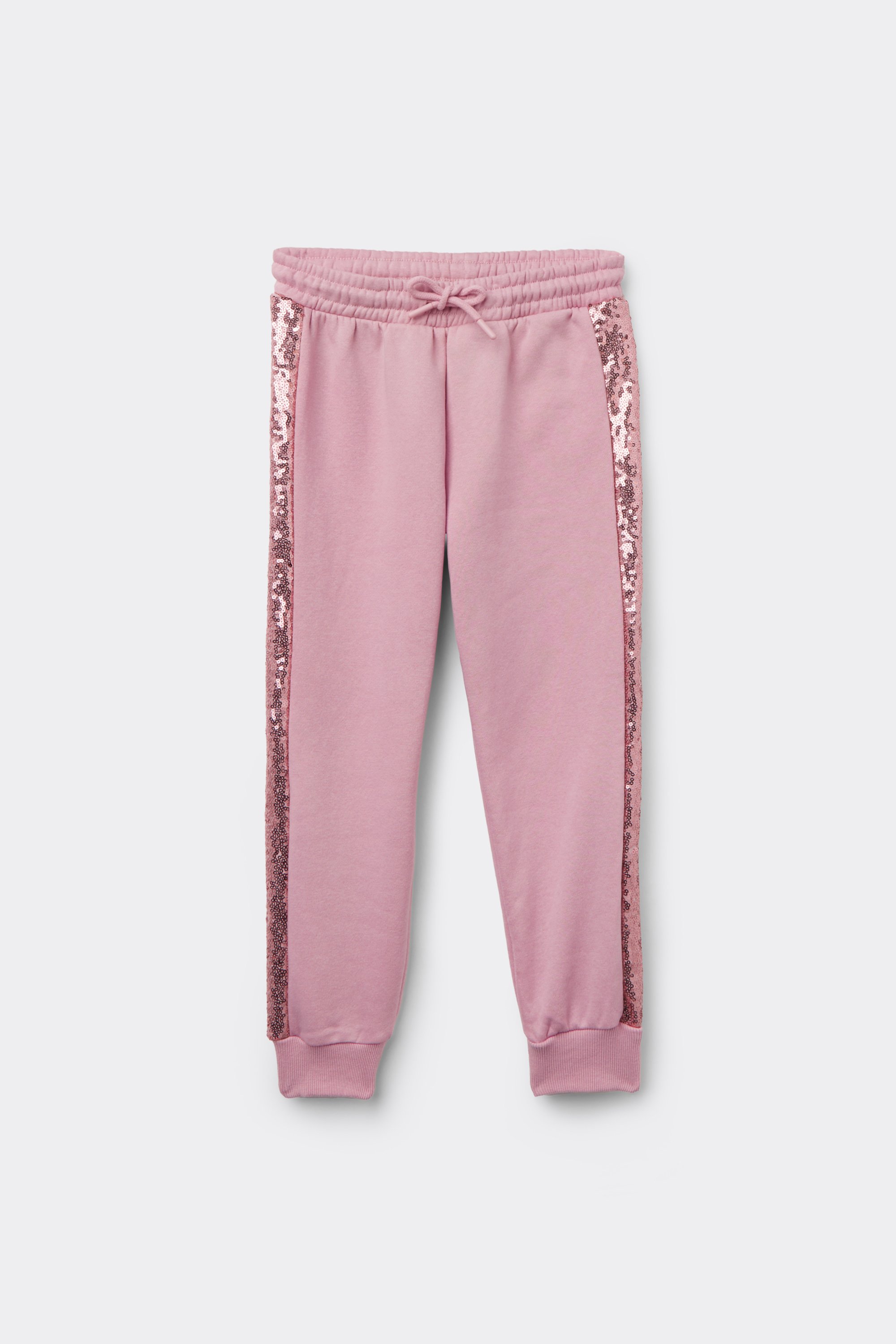 Pantalon Long Molleton Épais Fille Bandes Paillettes