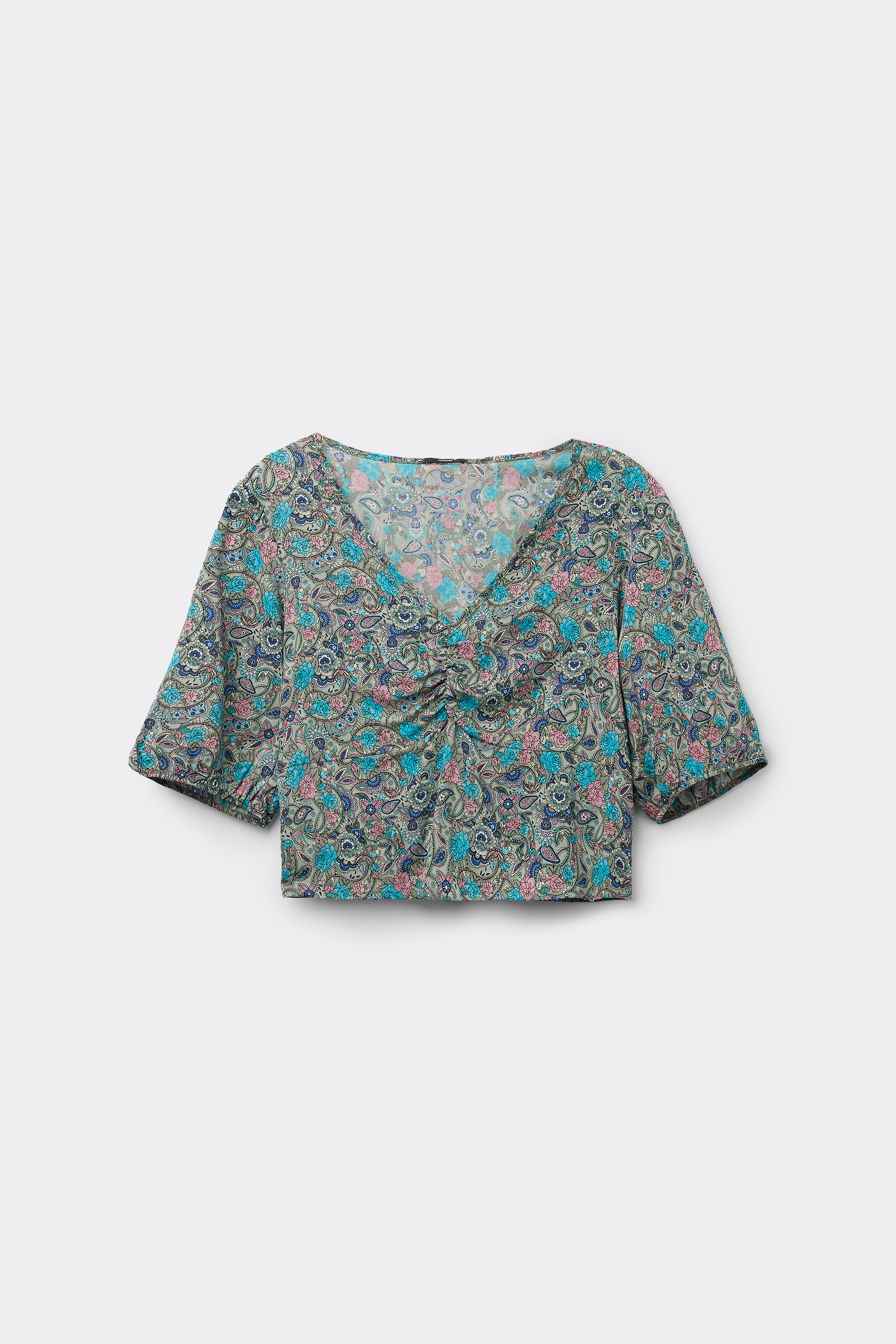 Crop Top Mezza Manica con Arriccio Viscosa