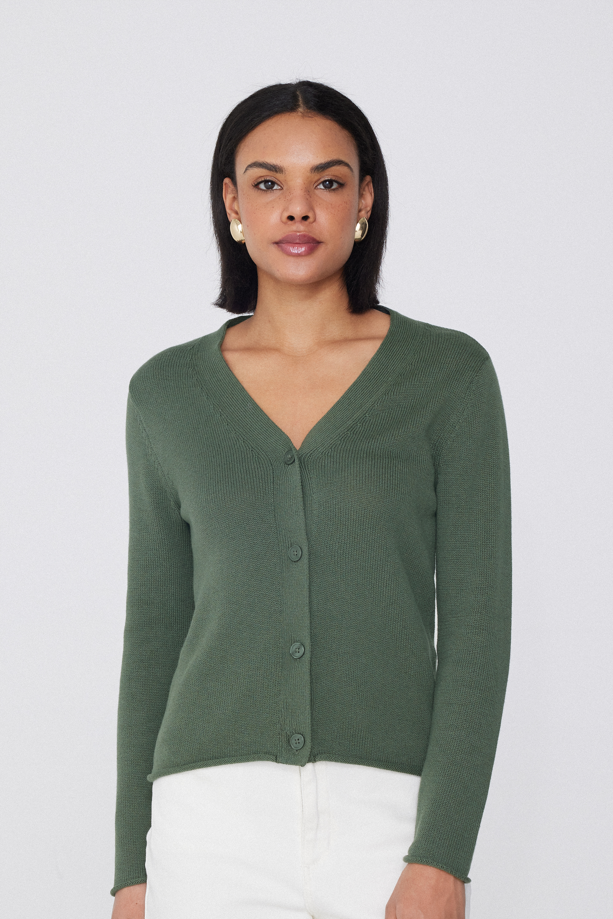 Kardigan s Dlouhým Rukávem z Tvarované Bavlny - Tezenis