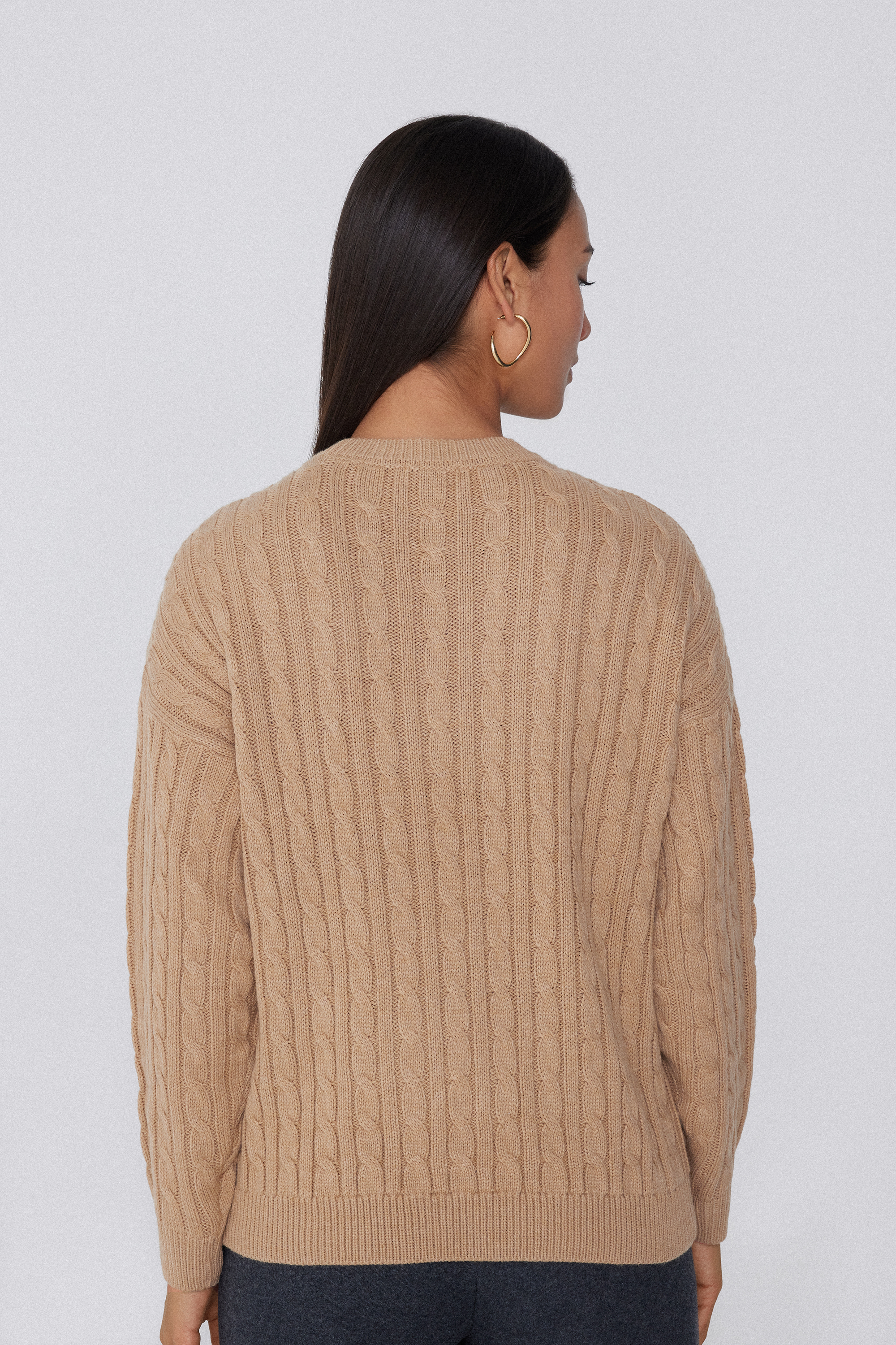 Long Sleeved Round Neck Cable Knit Jumper