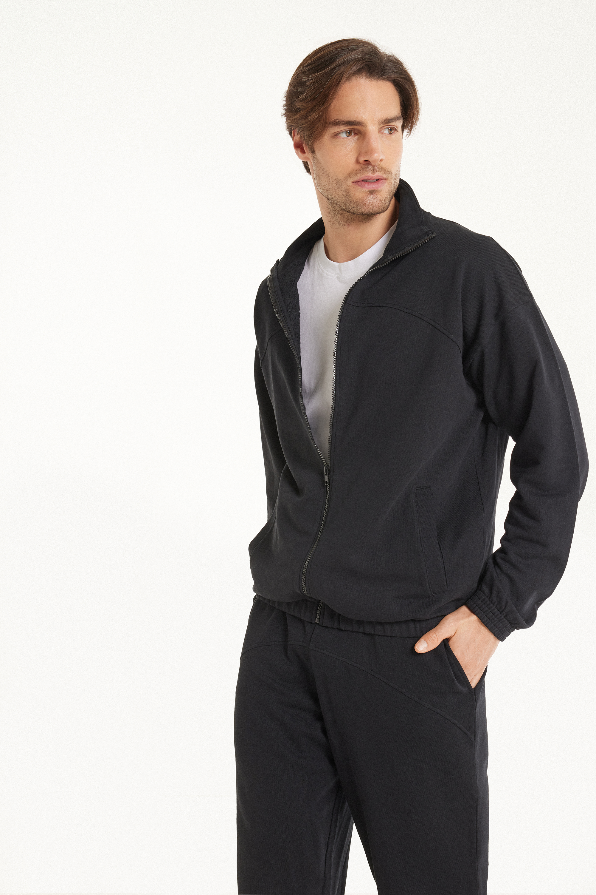 Basic Long Sleeve Pocket Zip Sweatshirt