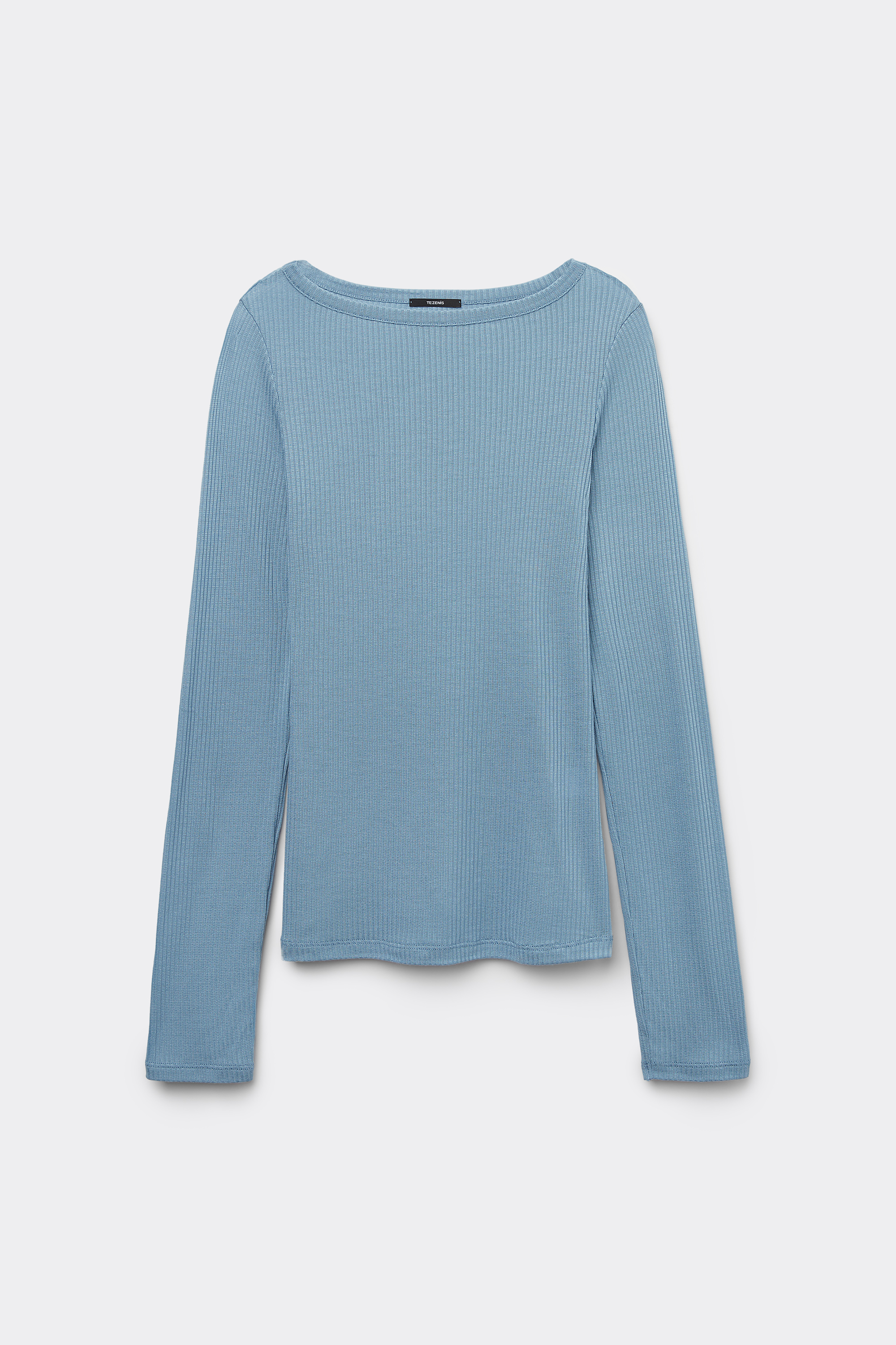 Long-Sleeved Ribbed Boat-Neck Top