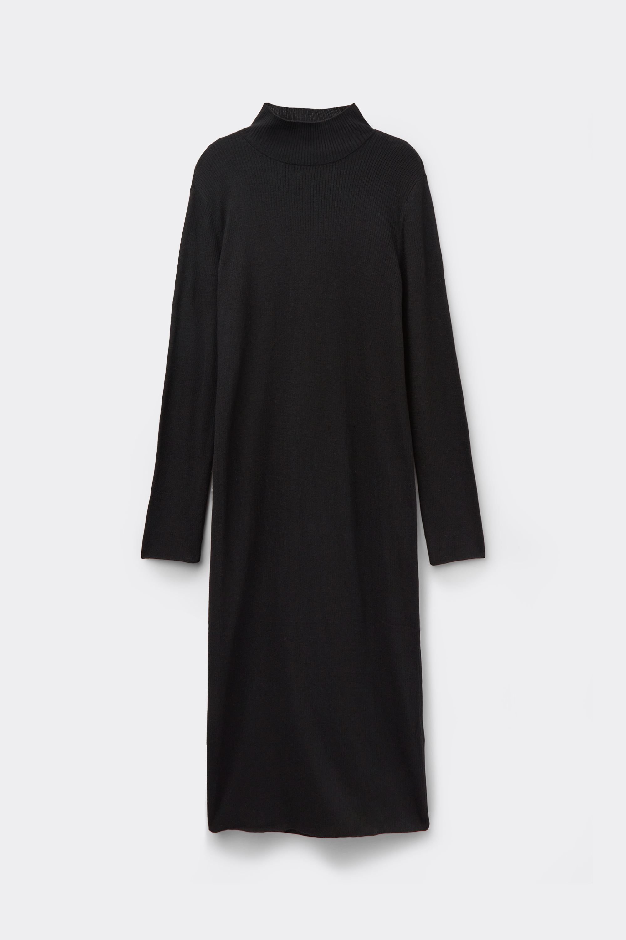 Long Ribbed Turtleneck Dress with Wool