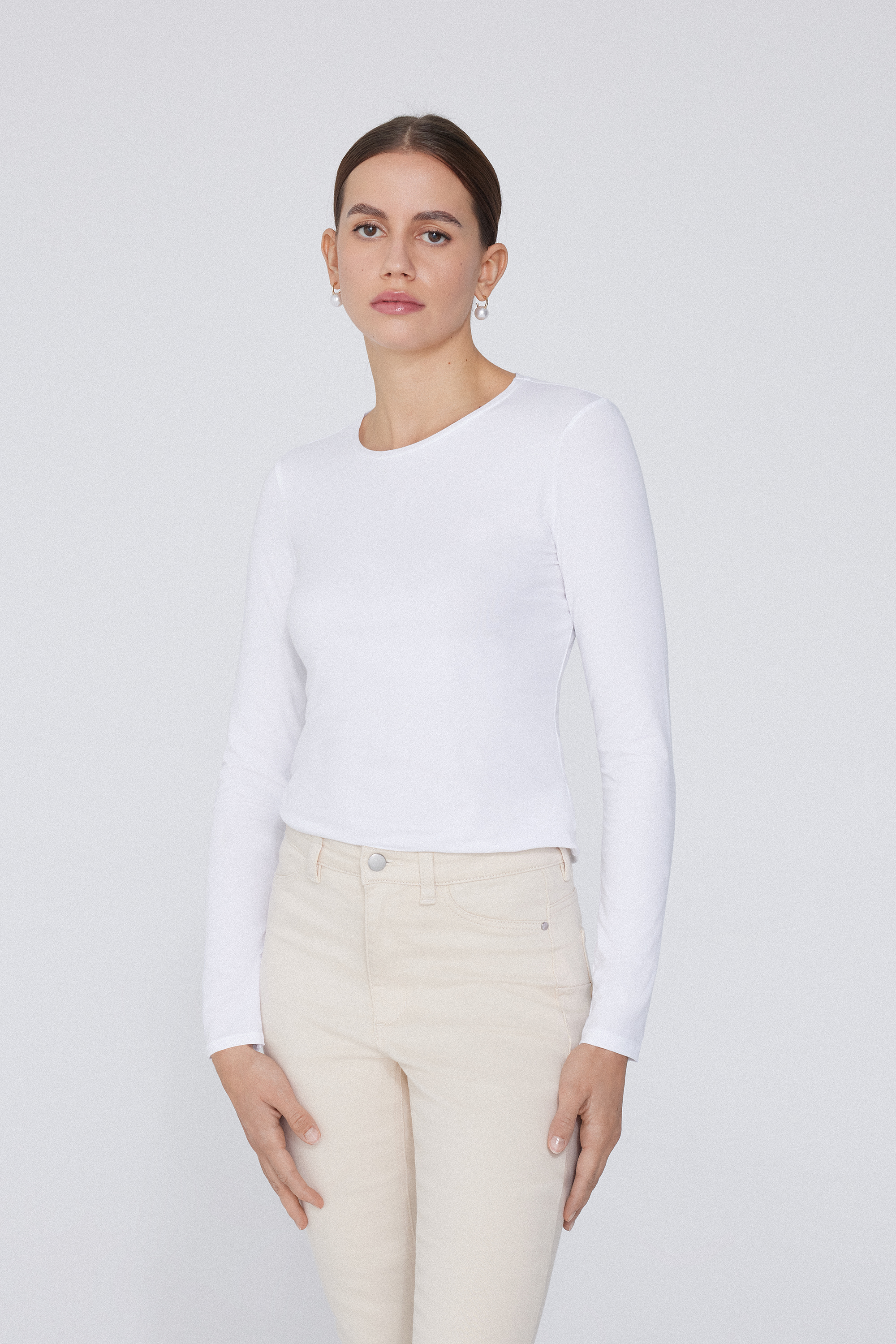 Camiseta Manga Larga Cuello Redondo Algodón Elástico