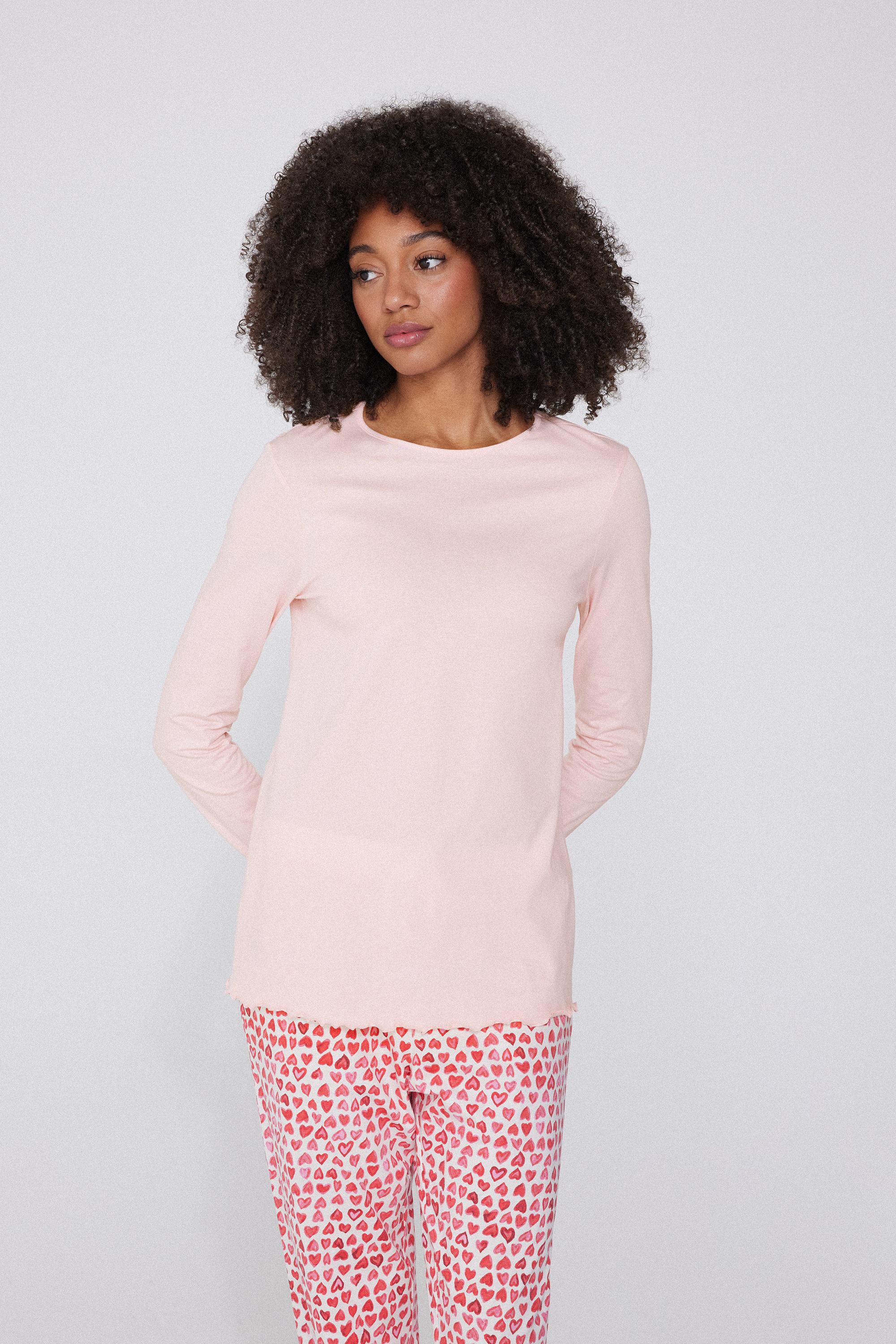 Long Sleeve Cotton Top with Rolled Hem