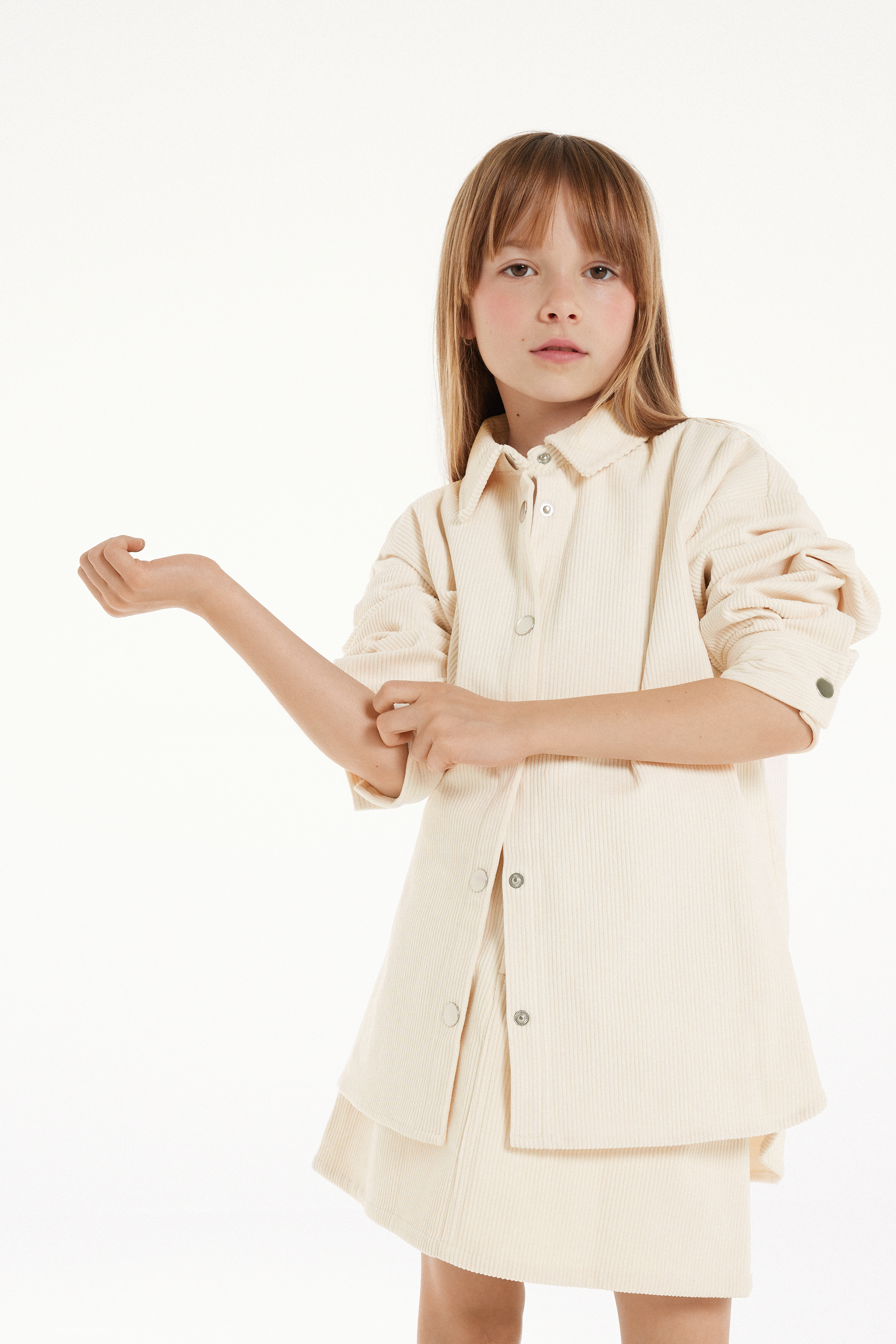 Girls’ Long-Sleeved Ribbed Velvet Shirt