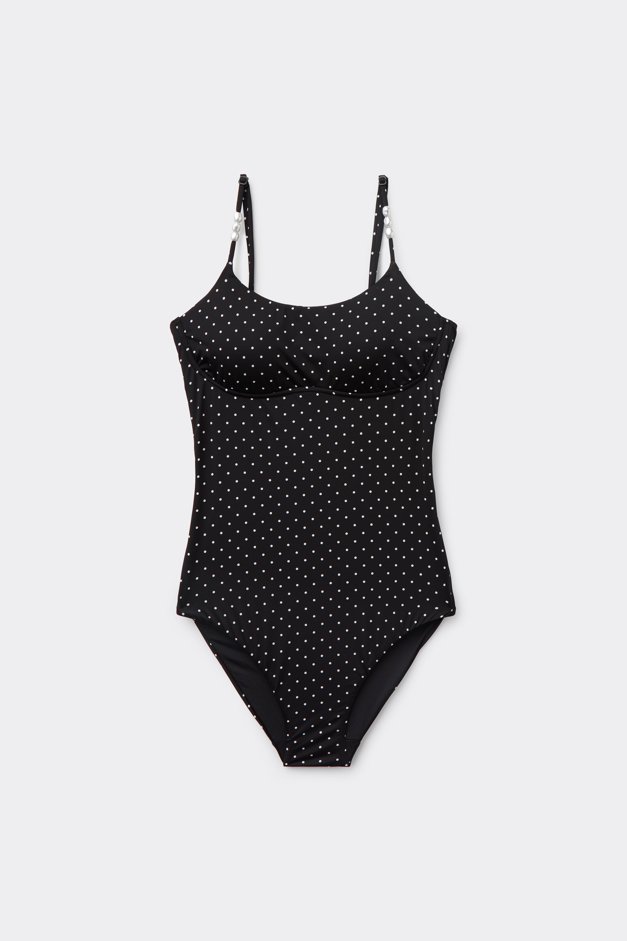 Polka Dot Bead Brassiere One-Piece Swimsuit