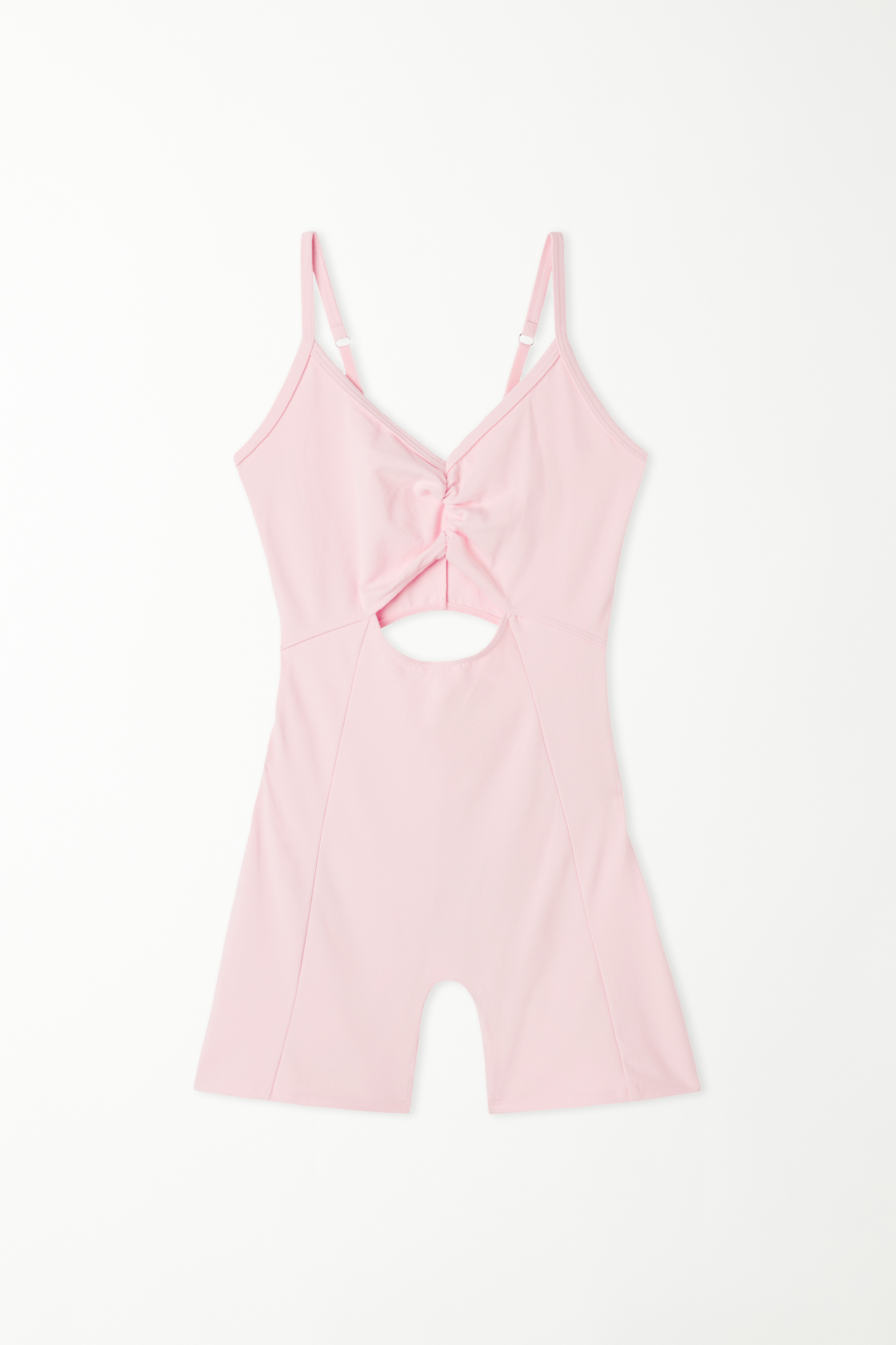 Soft Microfibre Short Bodysuit with Narrow Shoulder Straps and Gathering
