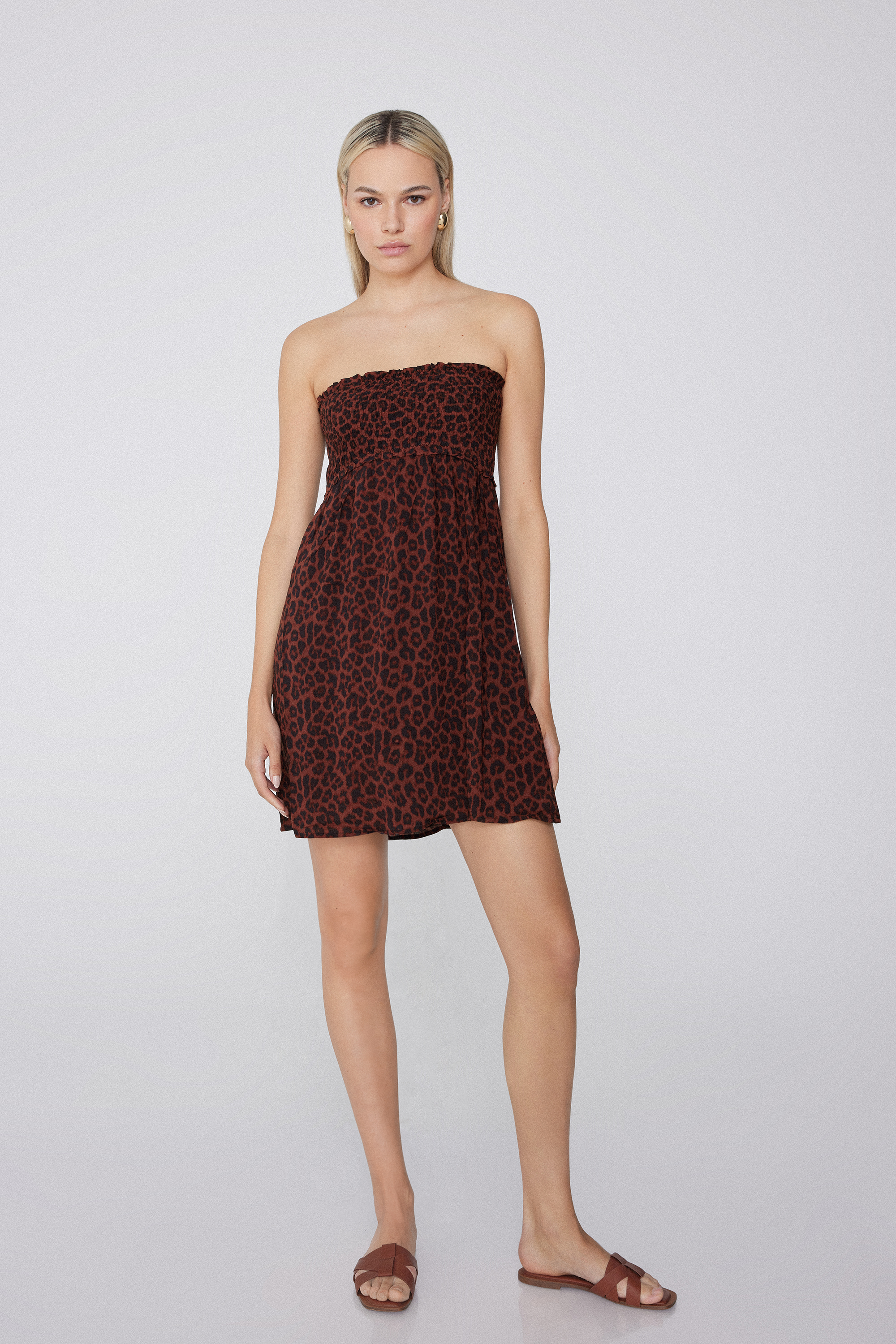 Vestito Corto a Fascia Punto Smock Tela Viscosa