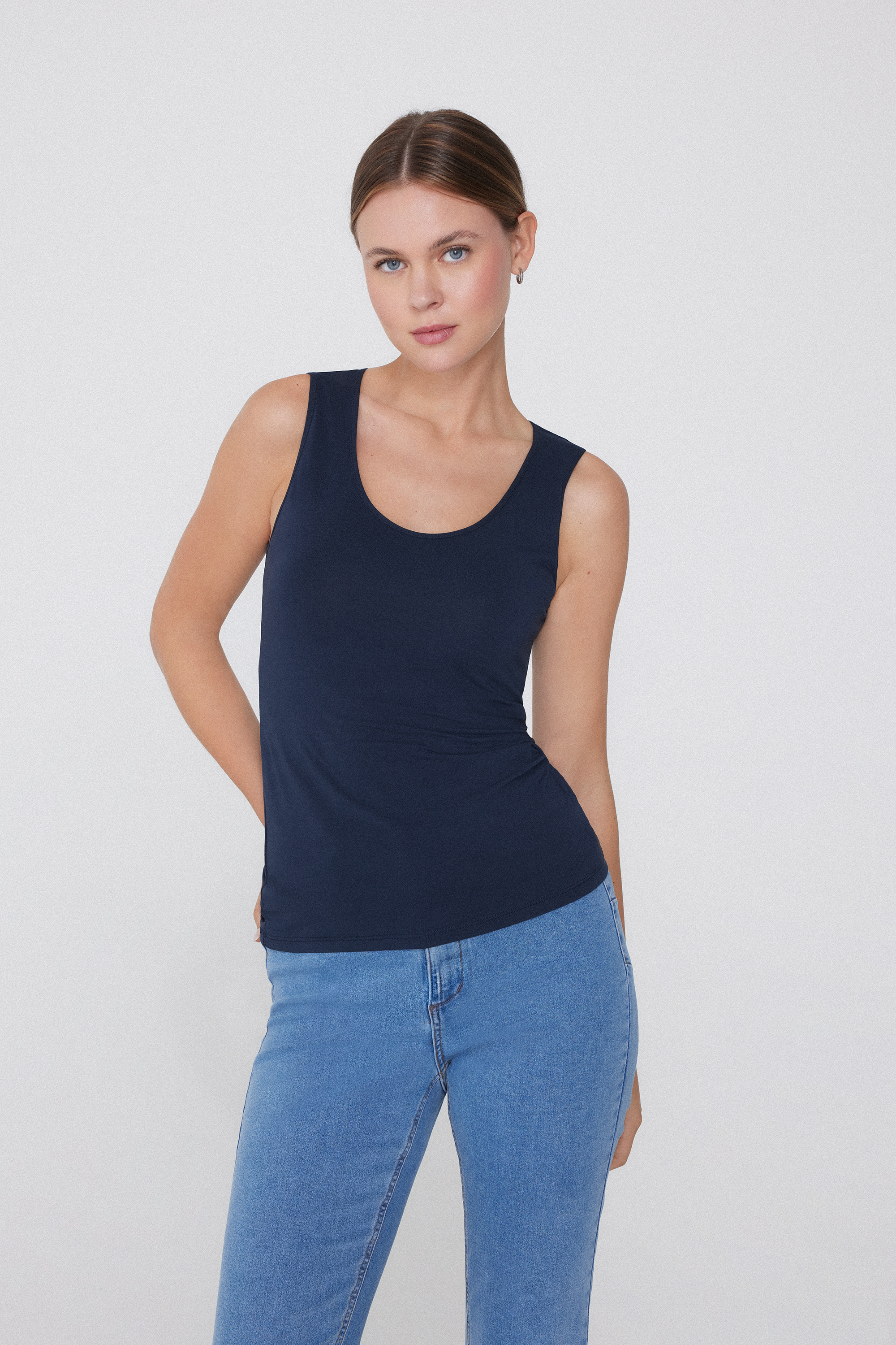 Wide-Strap Round-Neck Cotton Camisole