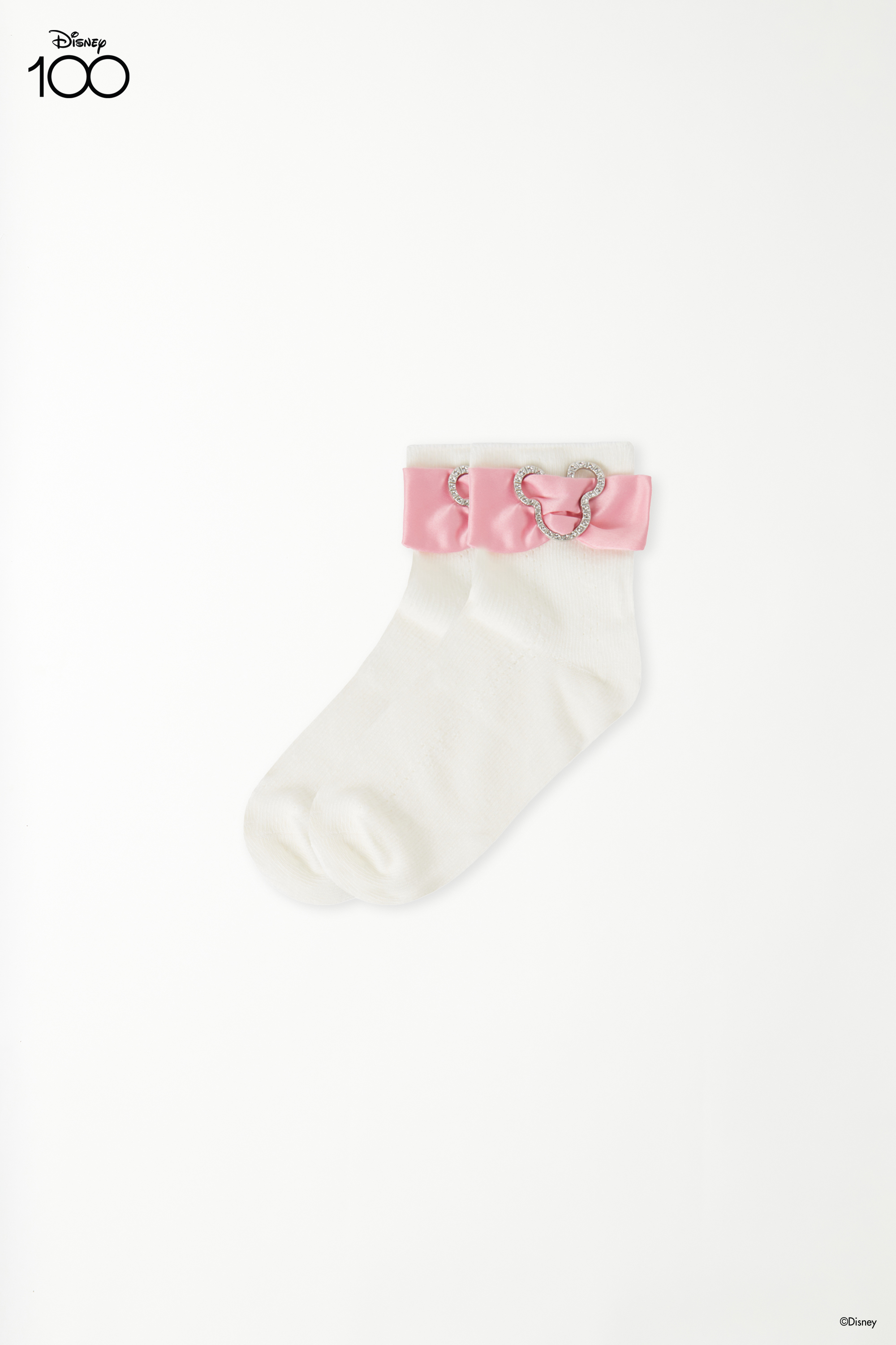 Βαμβακερές Κάλτσες 3/4 με Φιόγκο και Στρας Disney 100 για Κορίτσια