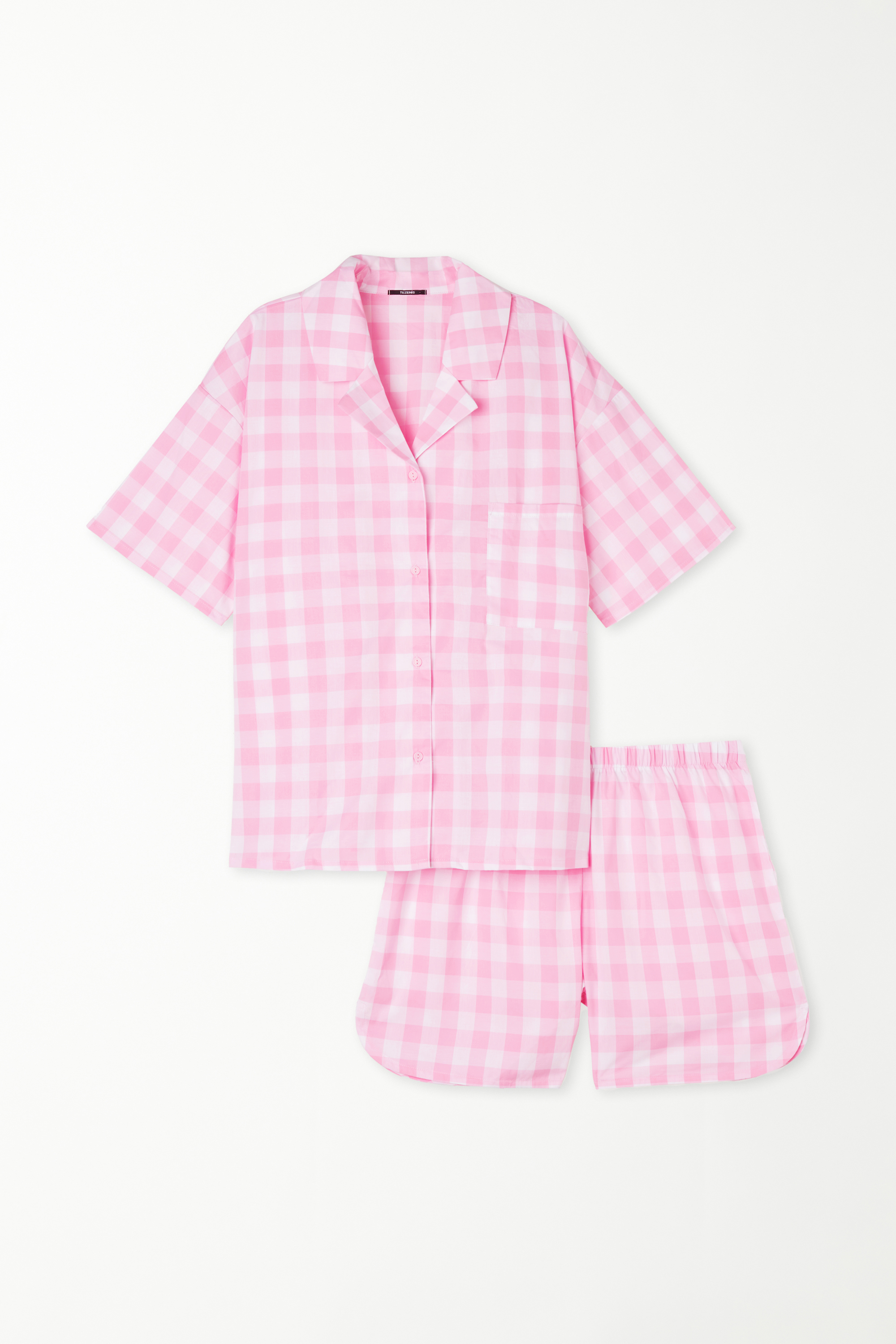 Short Plain Weave Cotton Button-Down Pajamas