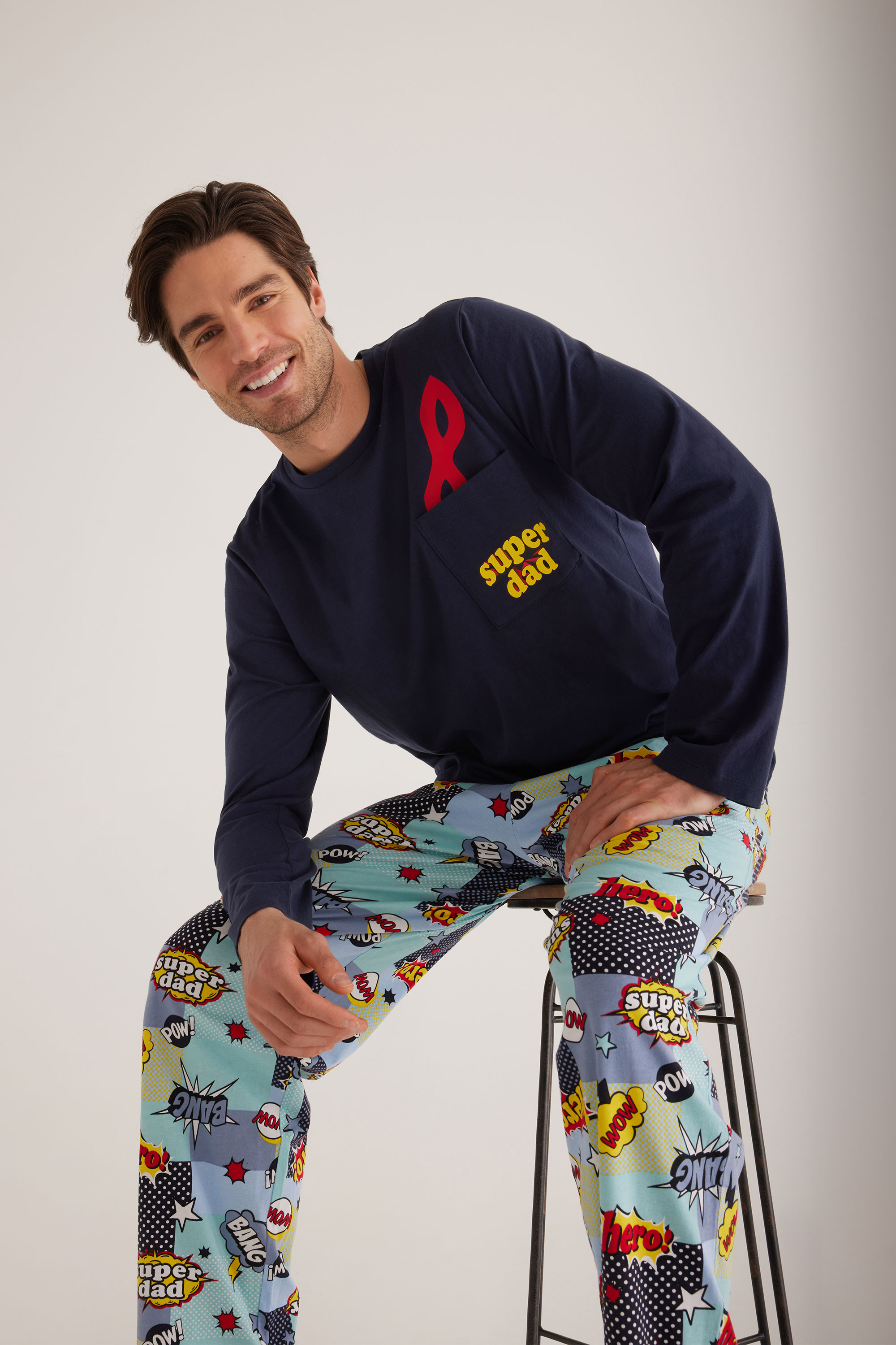 Pijama Comprido em Algodão Estampado Super Dad