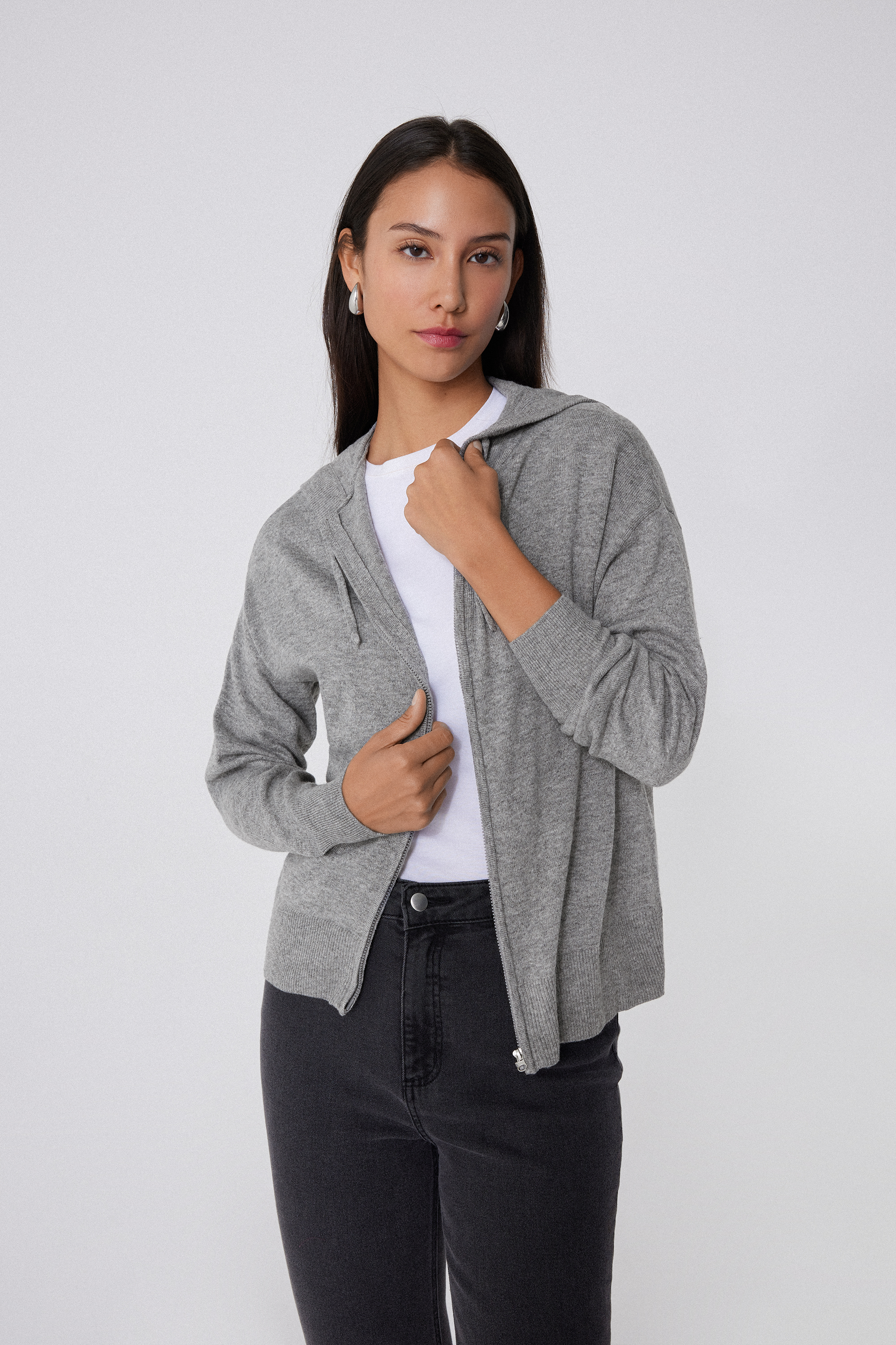 Maglia Modello Felpa con Zip e Cappuccio con Lana