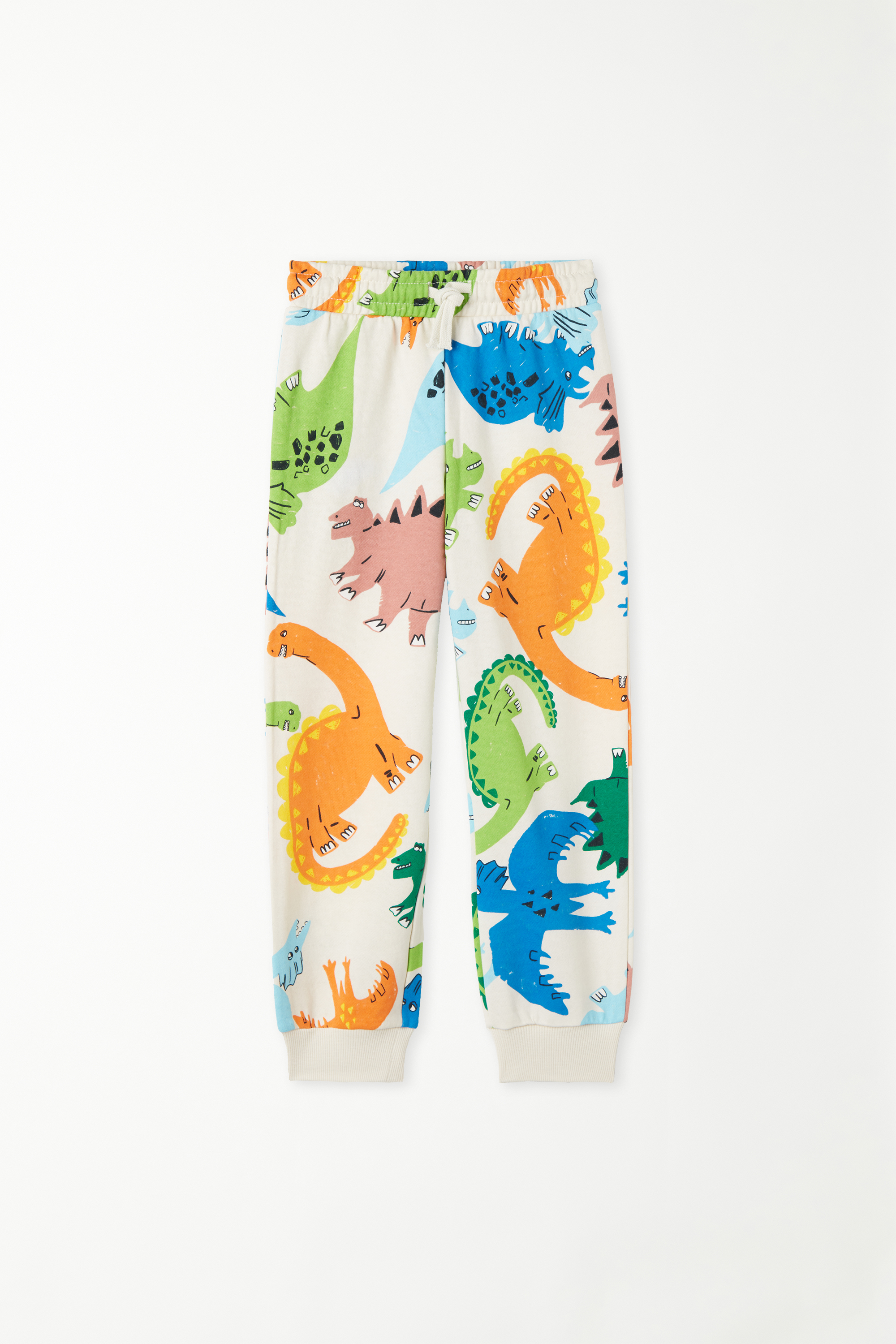 Boys Grey Dinosaur Printed Joggers With Ribbed Waistband & Hem