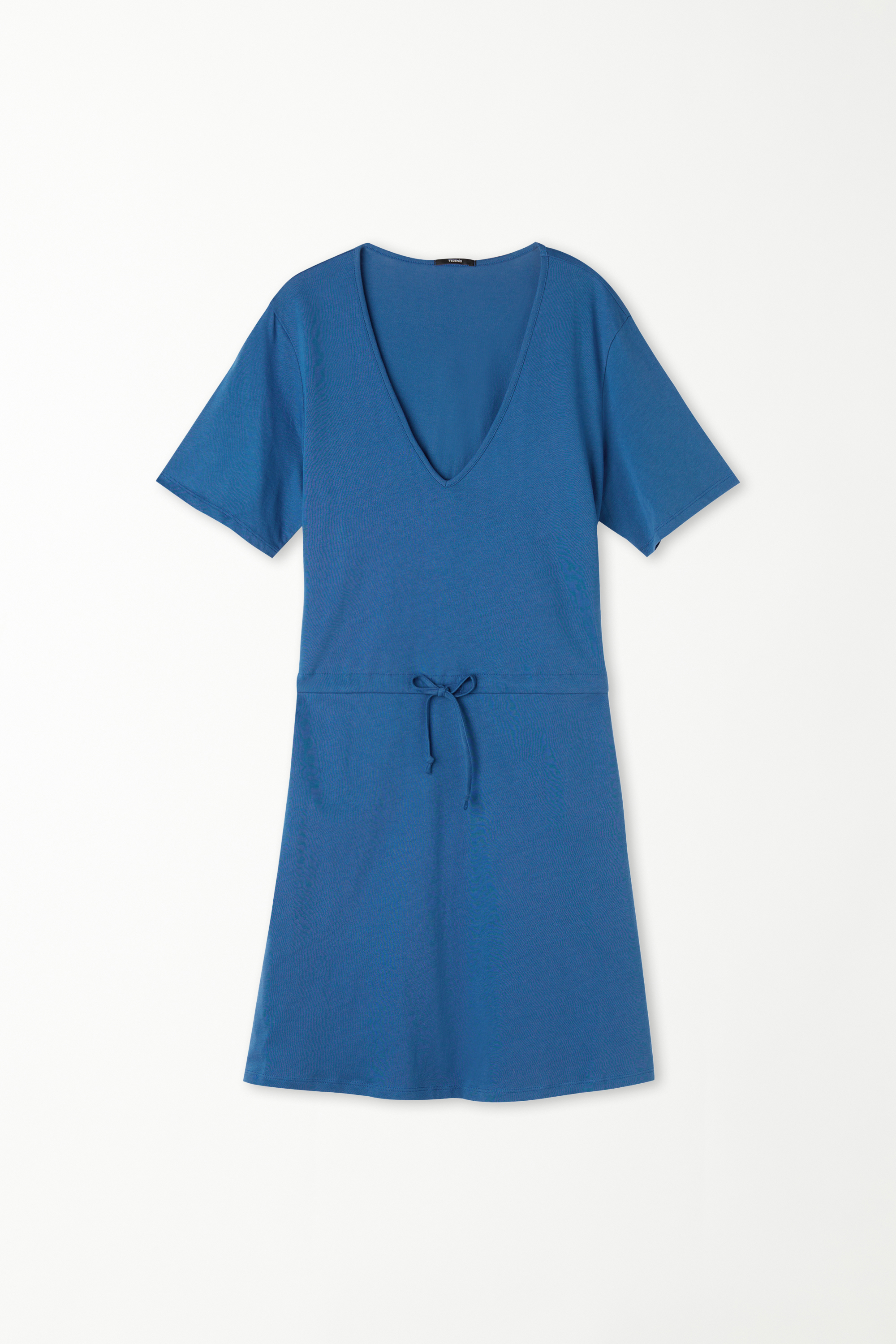 Cotton Short-Sleeve V-Neck Mini Dress