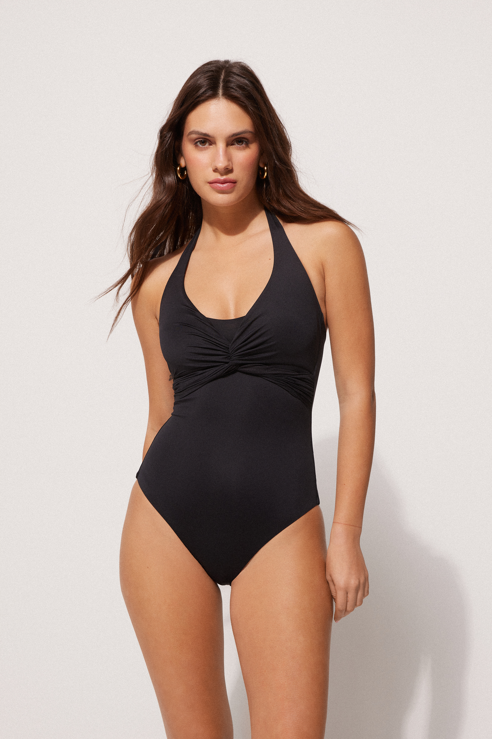 Bañador Entero Bandeau con Relleno Ligero Cruzado de Microfibra Reciclada