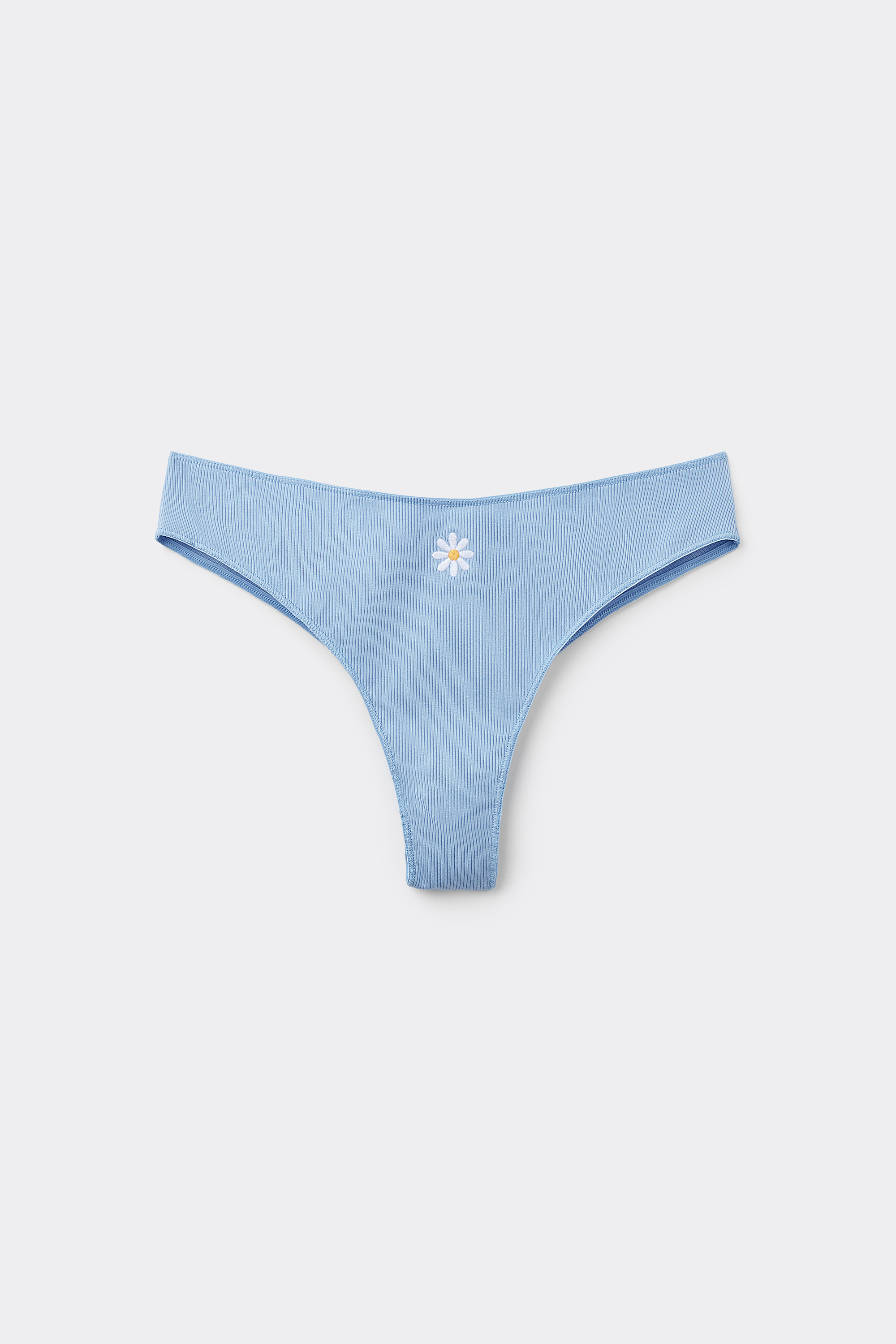 Ribbed Cotton Brazilian Panties with Embroidery