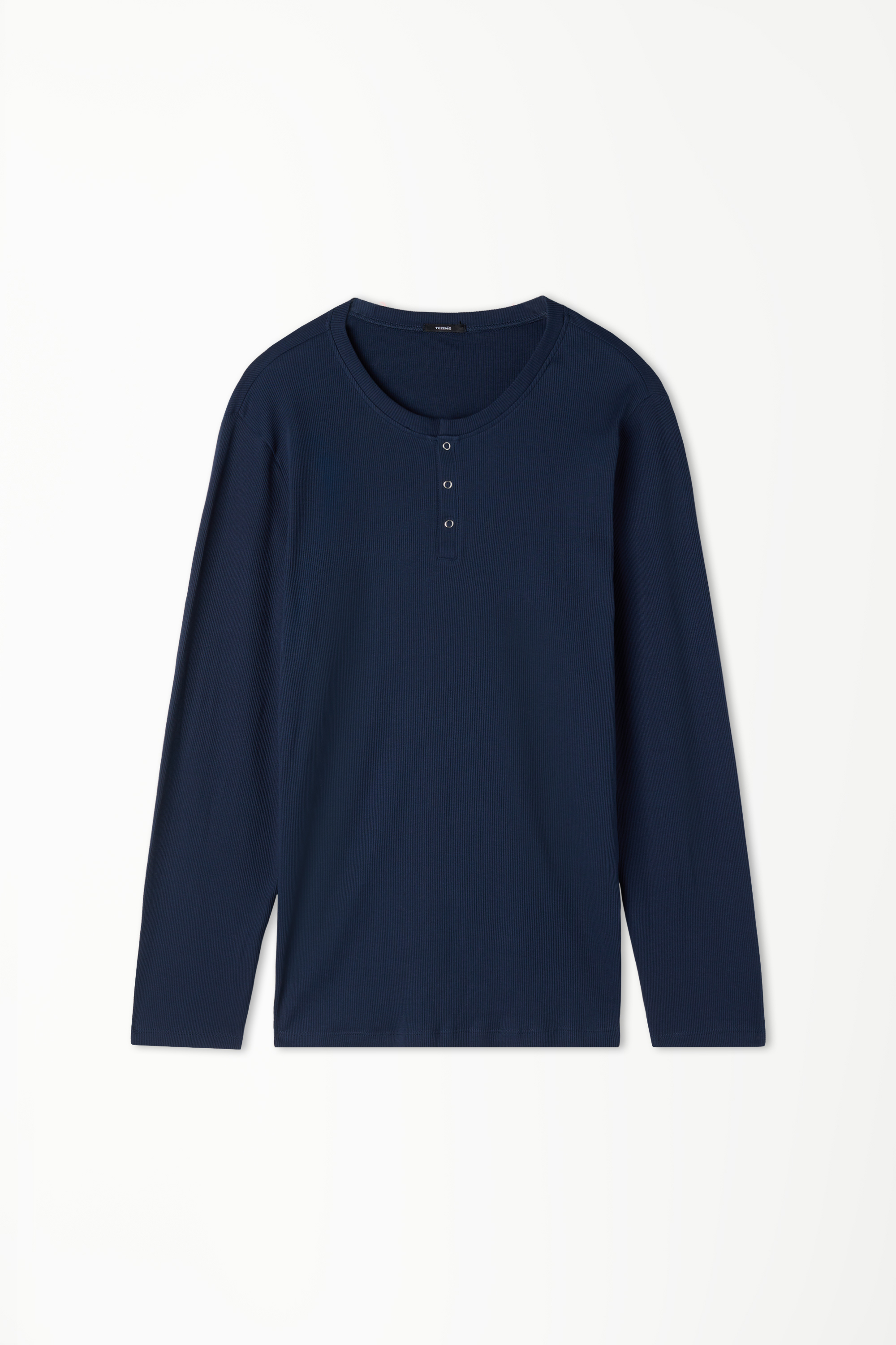 Long-Sleeved Ribbed Henley Top