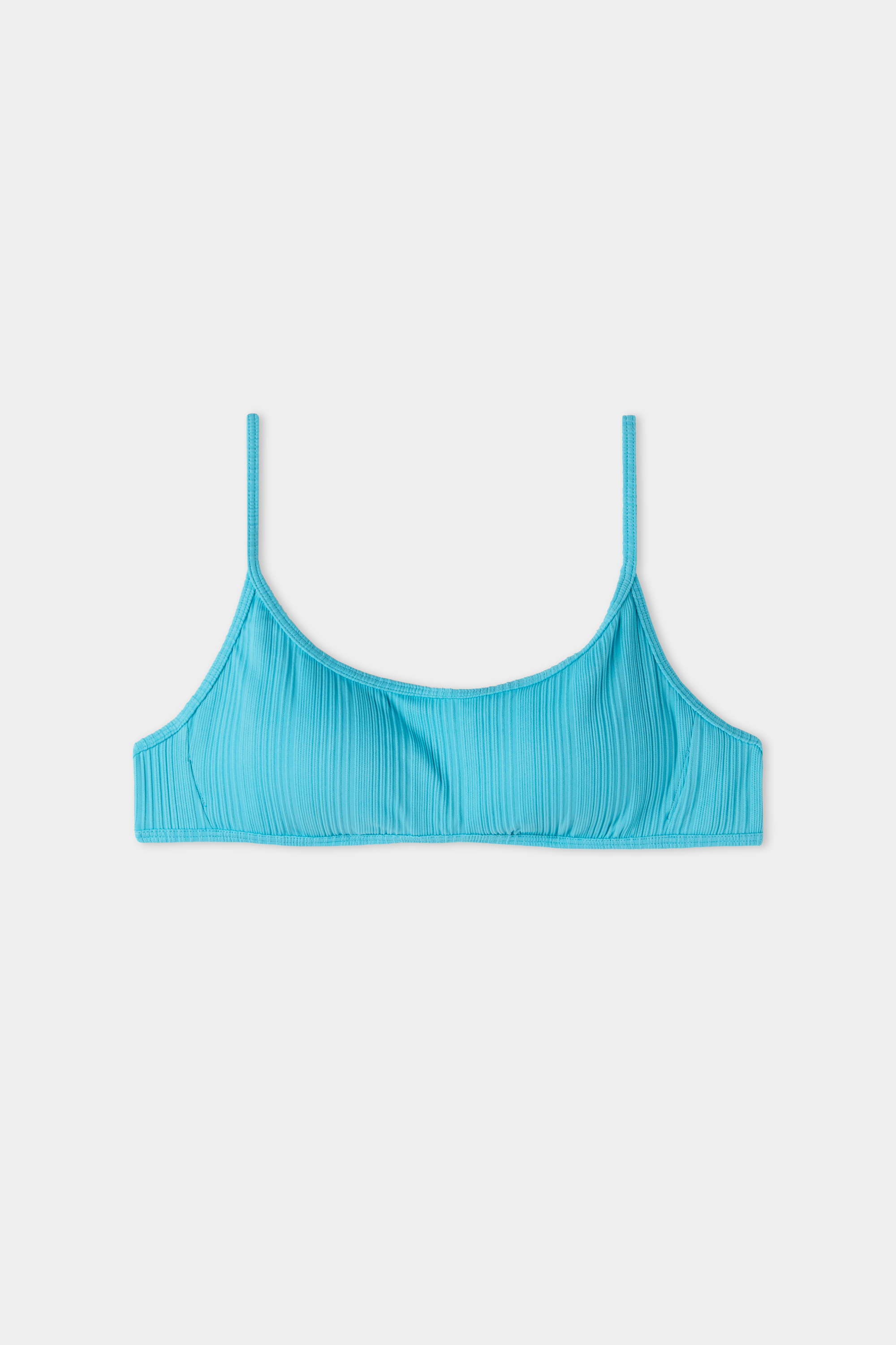 Bustier-Bikinioberteil zum Binden aus recycelter Mikrofaser mit türkisem Rippenmuster