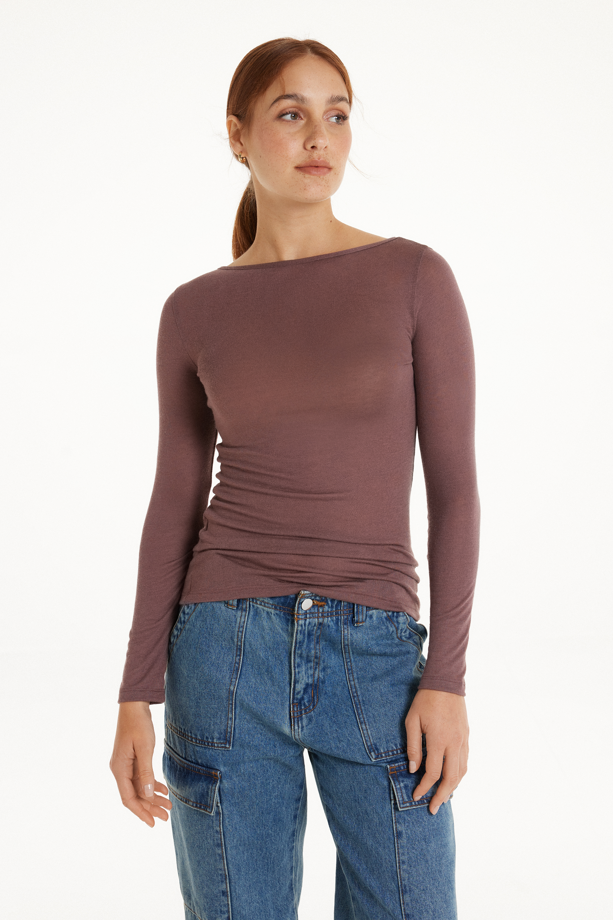 Viscose and Merino Wool Boat Neck Top