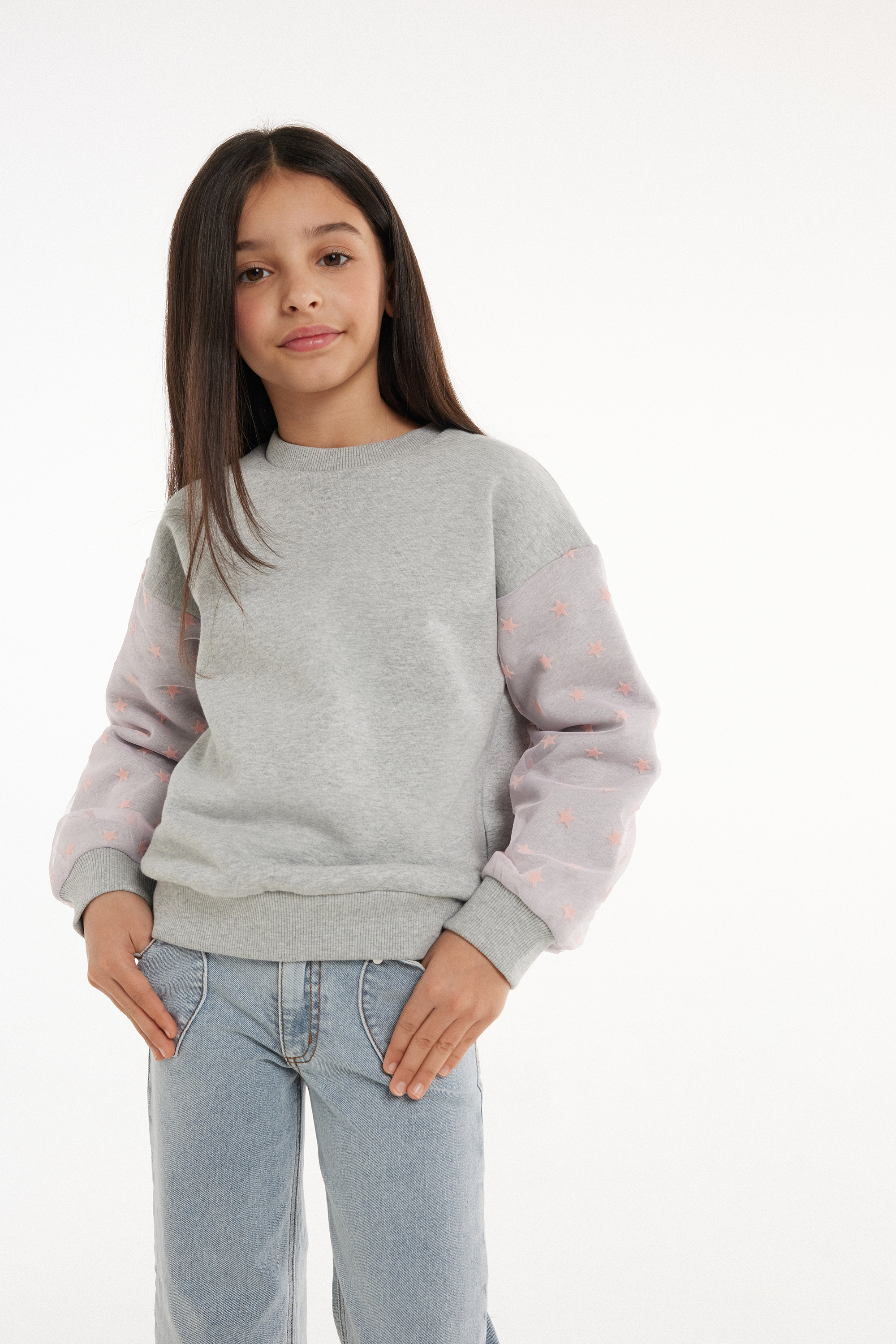 Thick Long Sleeve Sweatshirt with Tulle