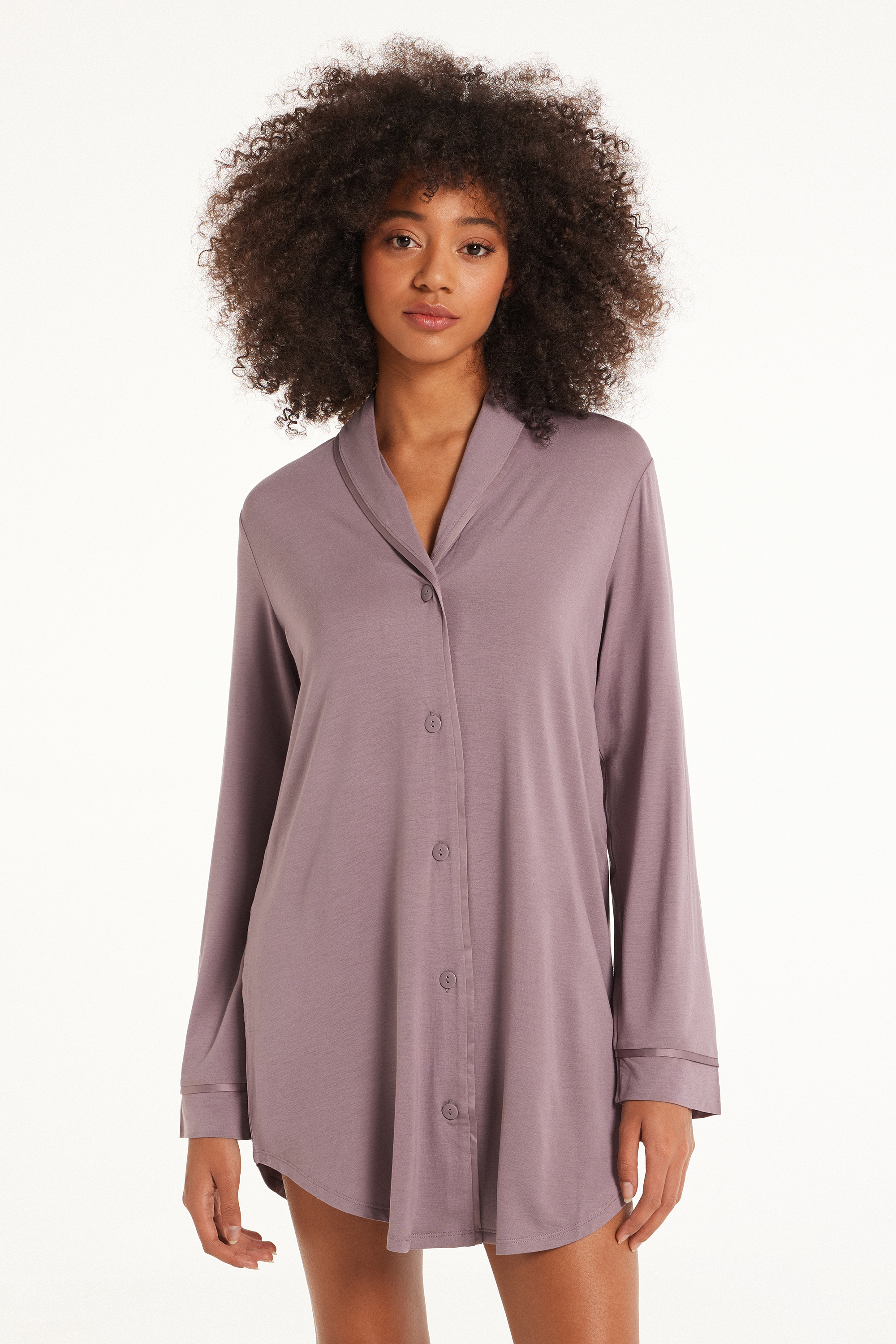 Camicia Da Notte Uomo A Maniche Lunghe, Girocollo Con Bottoni E Tasca, Leggera E Comoda, Taglie M-2XL, Colori Bianco E Antracite