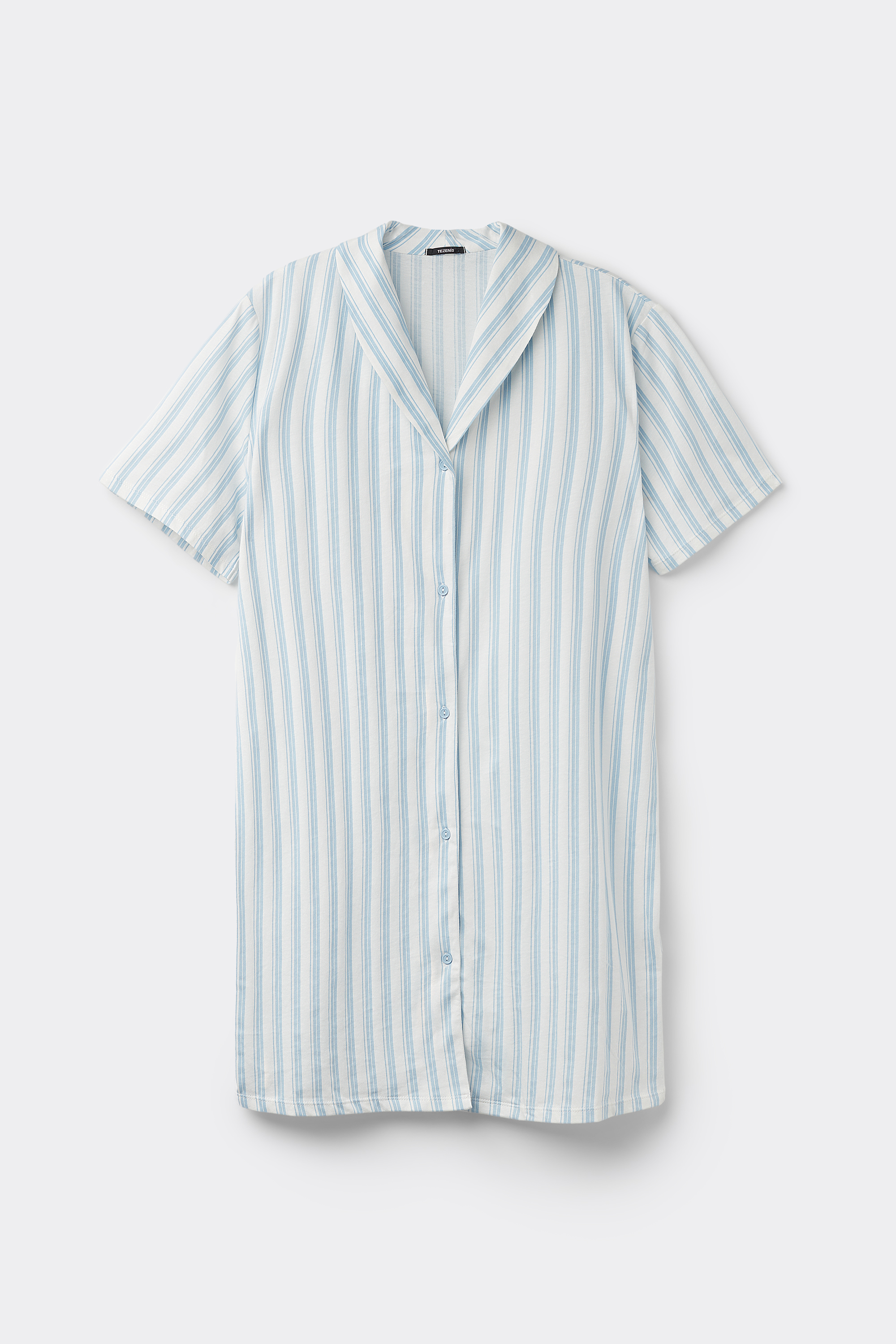 Half Sleeve Button Up Striped Cotton Nightgown