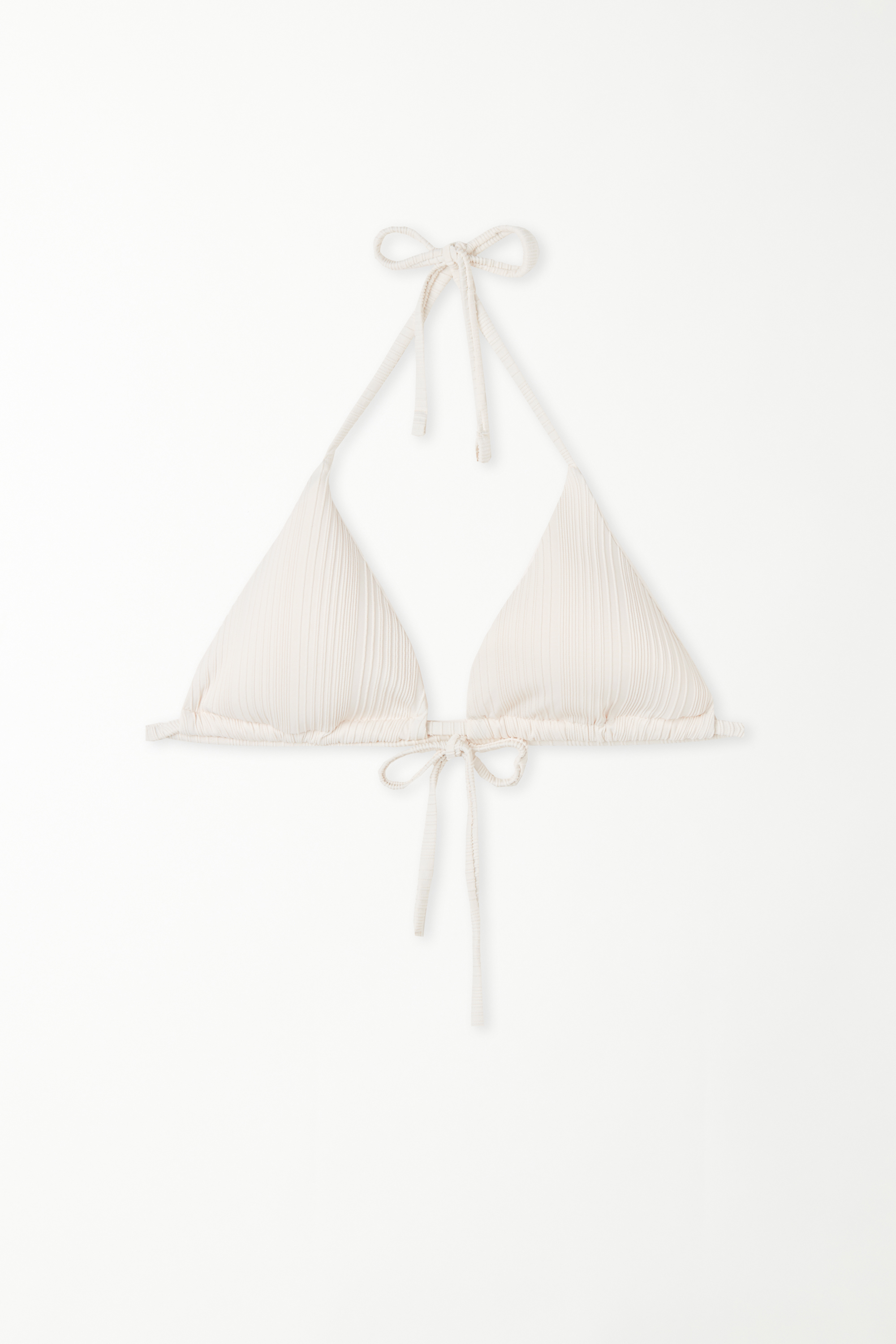 Cream Ribbed Triangle Bikini Top with Removable Cups