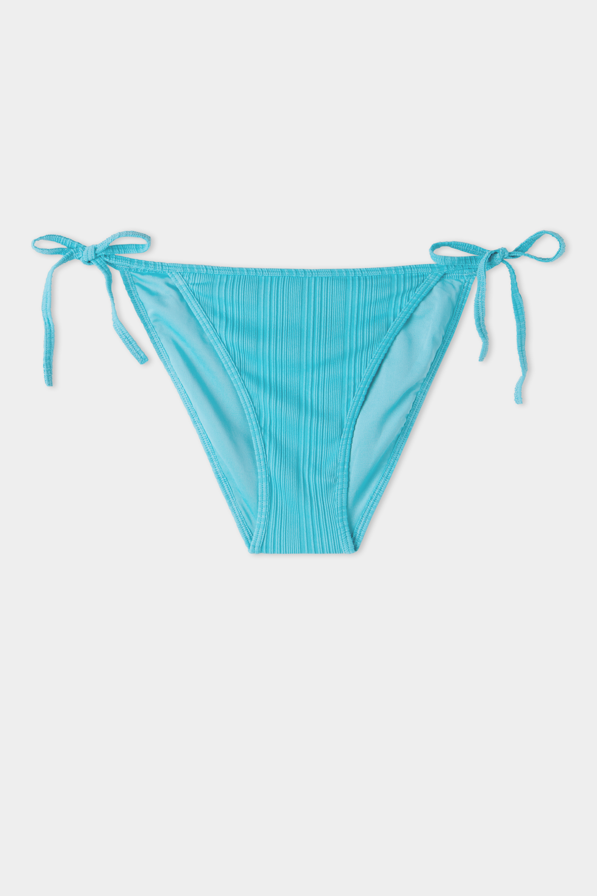 Tanga Panel Bikini Bottoms with Laces in Turquoise Recycled Ribbed Microfibre