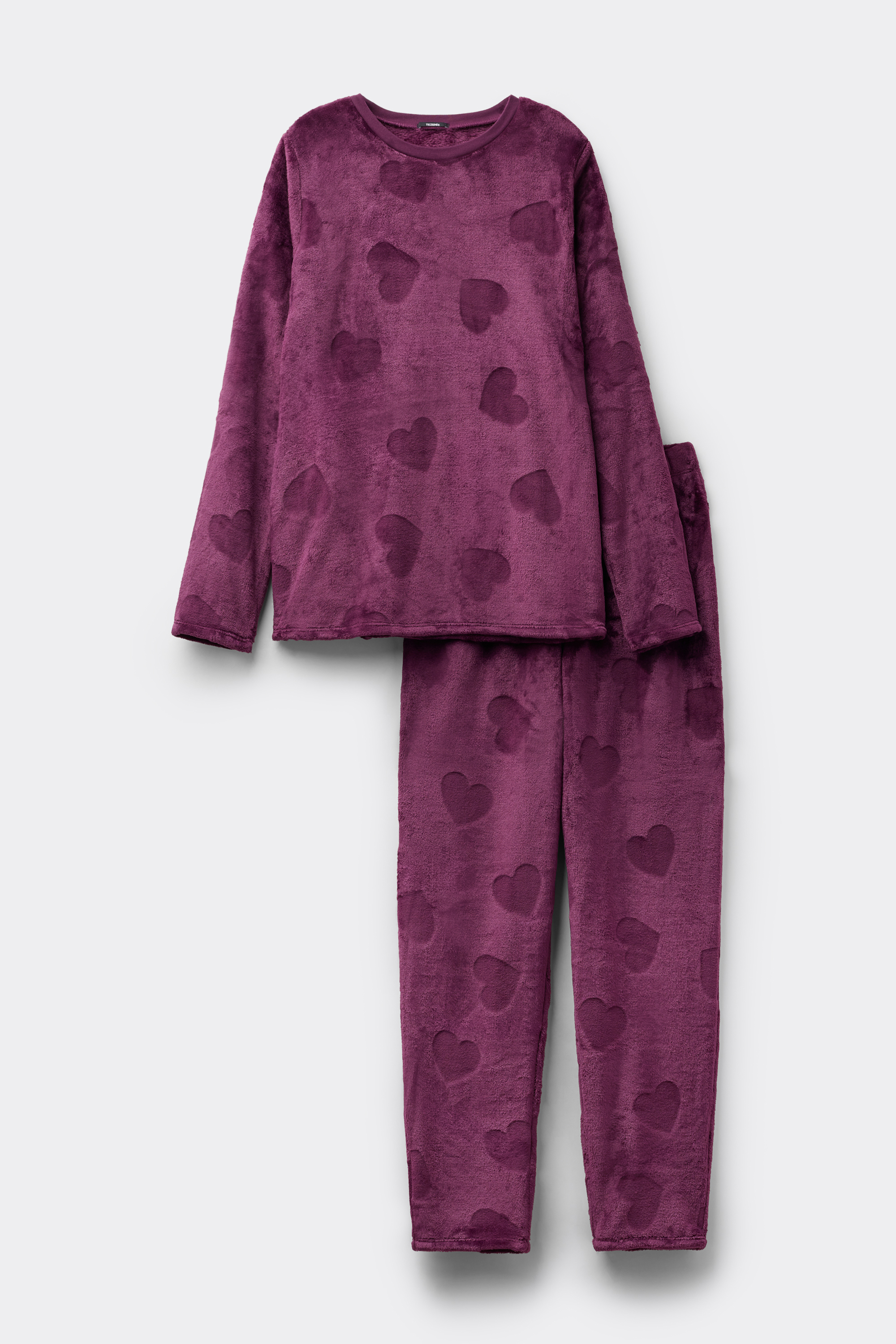 Pijama Lungă din Fleece Devoré Imprimeu Inimi