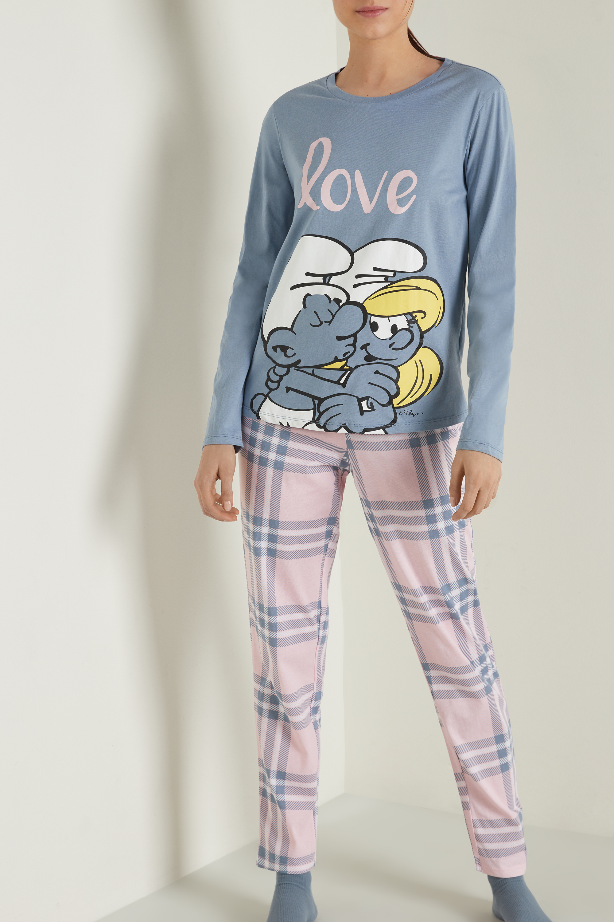 Pigiama Lungo Cotone Stampa Puffi | Tezenis