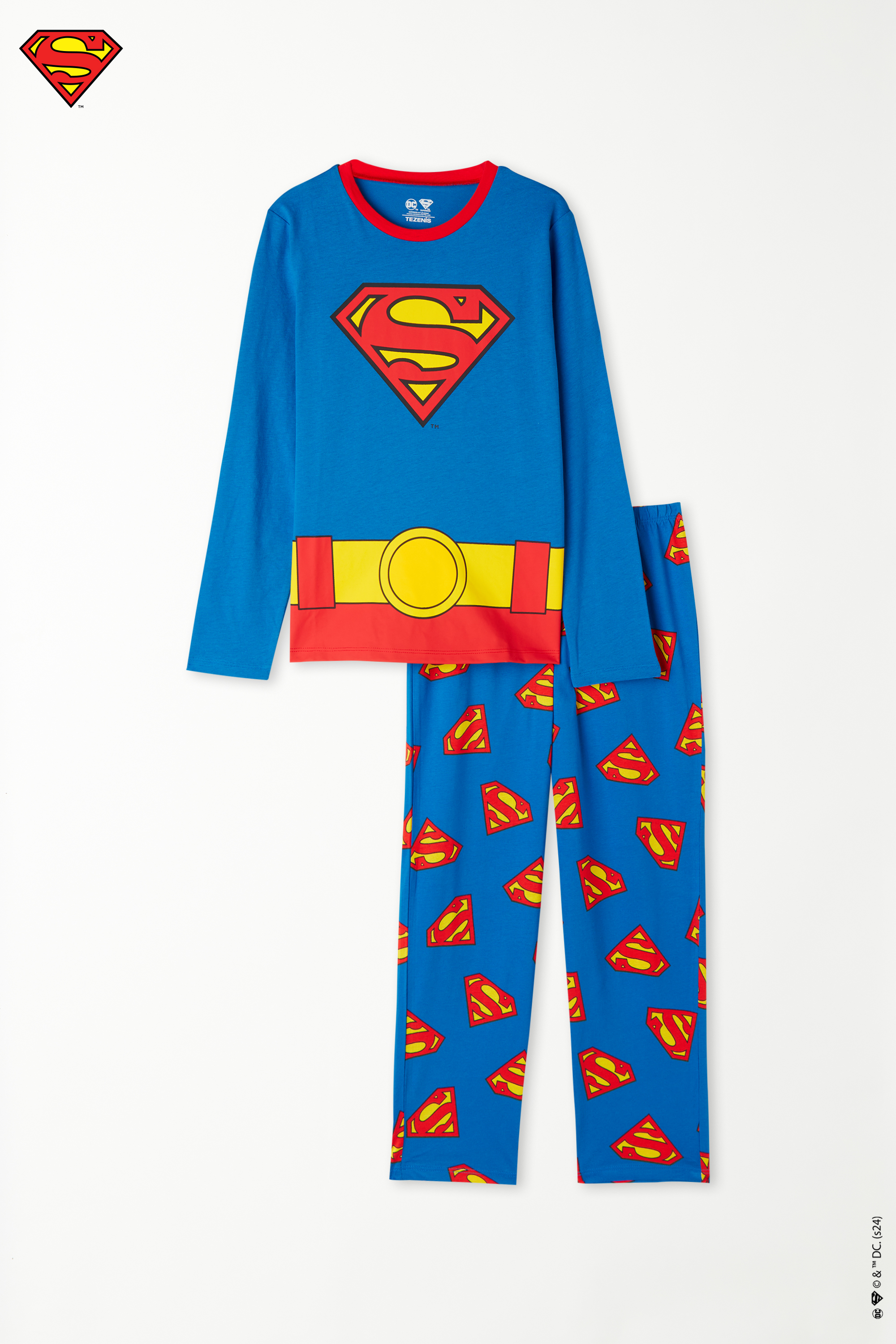Pijama Lungă din Bumbac cu Imprimeu Superman Băieți