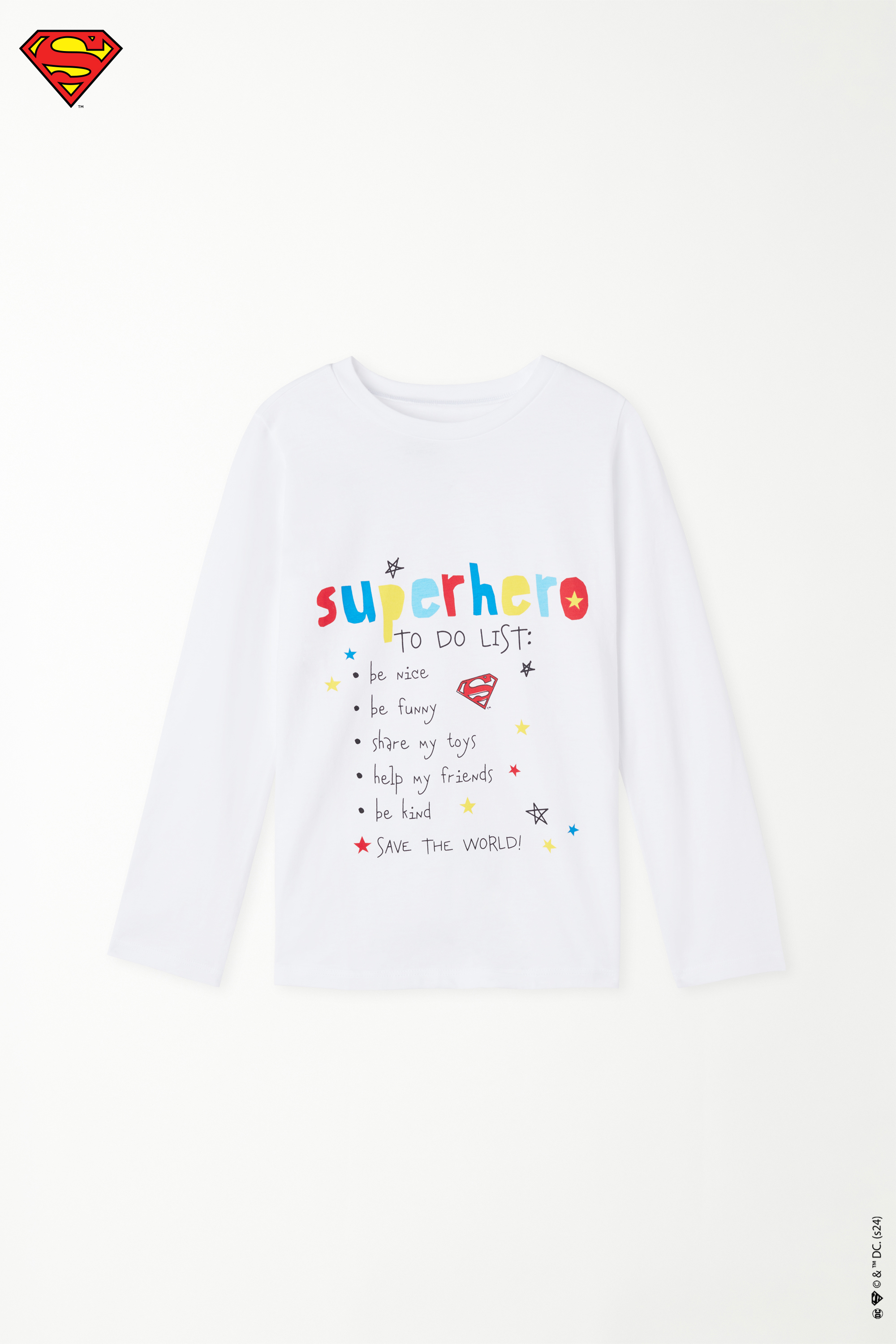Μακρυμάνικη Μπλούζα με Στρογγυλή Λαιμόκοψη και Print Superman για Αγόρι
