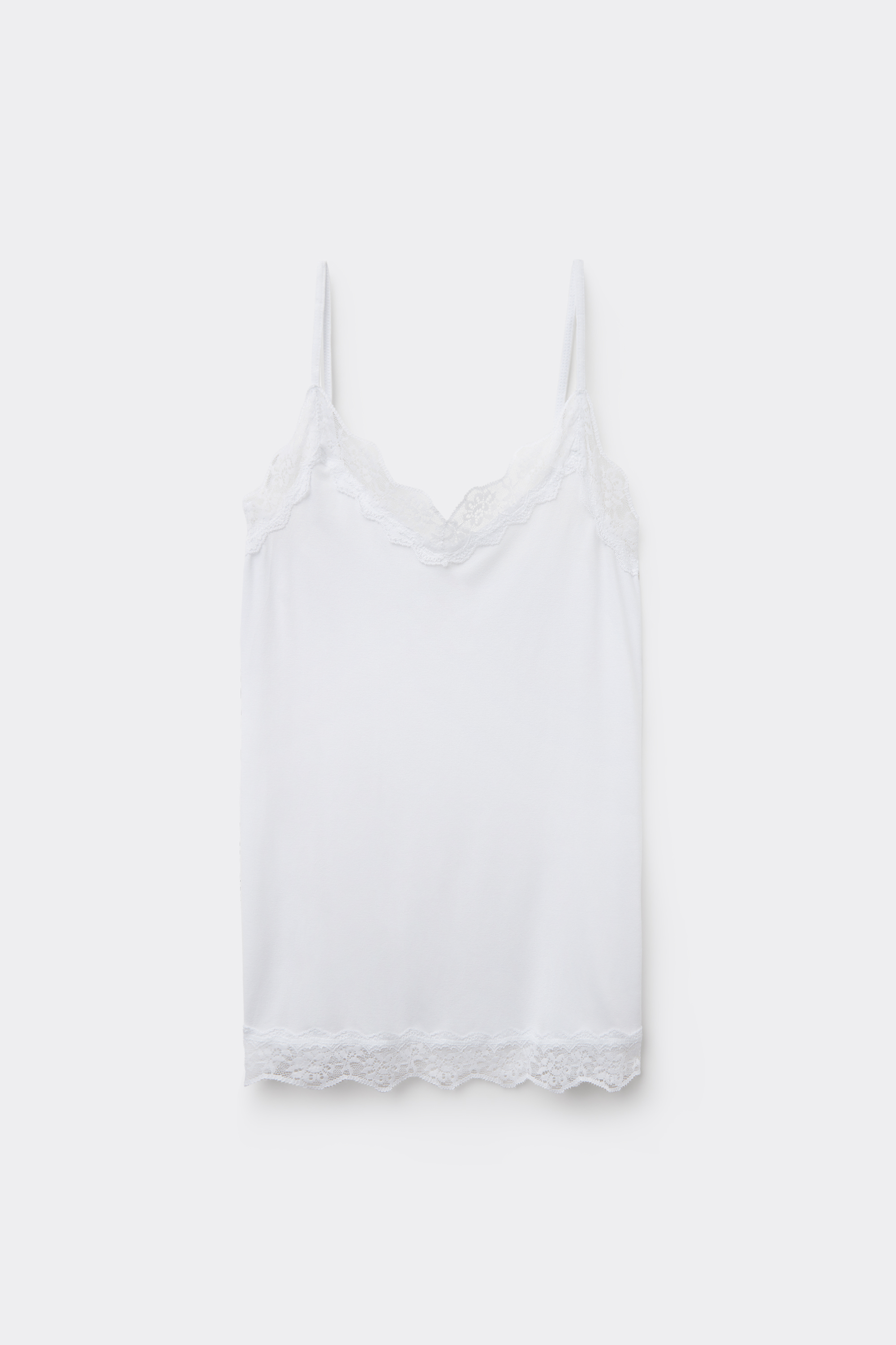 Viscose and Lace Camisole with Thin Shoulder Straps and V-Neck