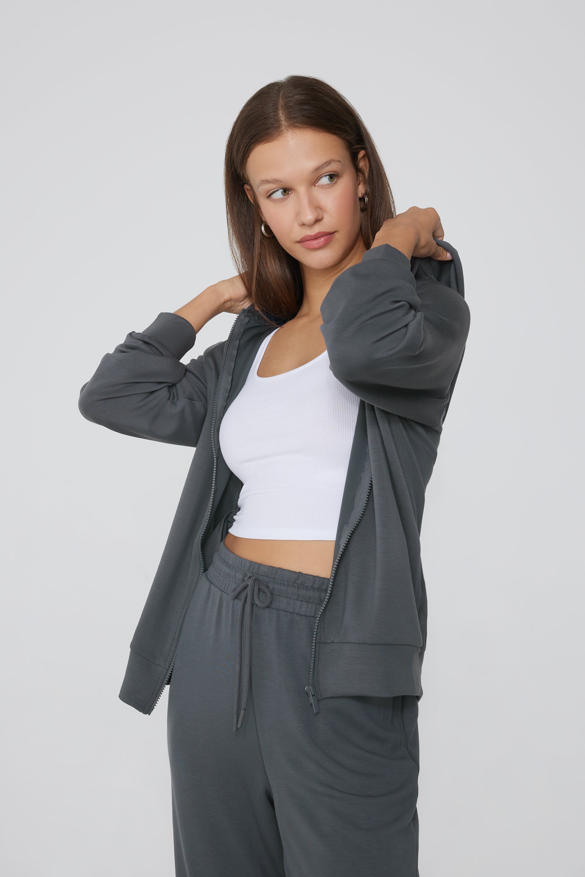 Felpa Viscosa Soft Touch con Zip e Cappuccio