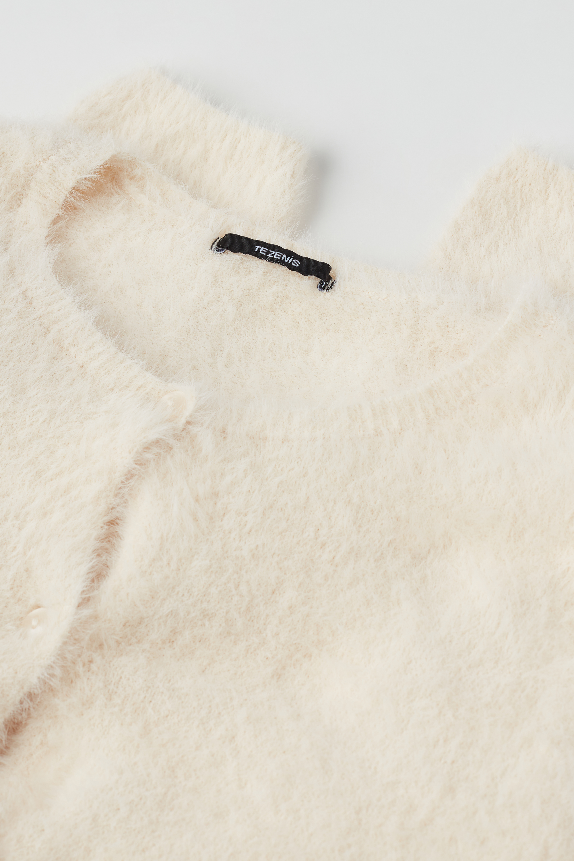 Long-Sleeved Fur-Effect Cardigan with Buttons